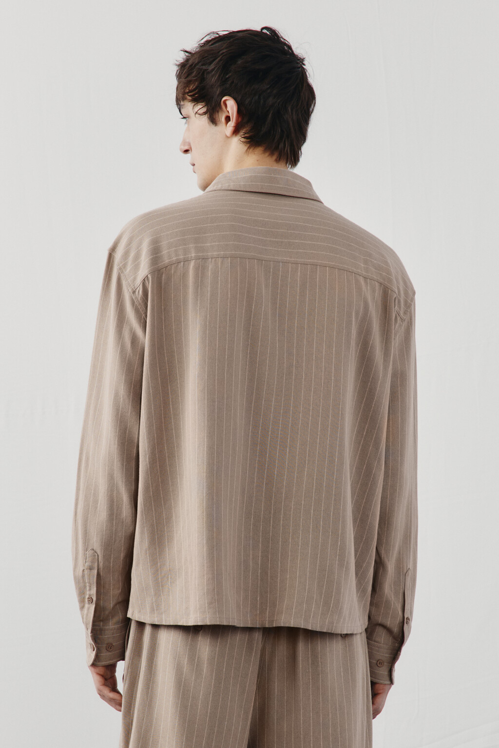 Рубашка базовая вискозная со льном - цвет коричневый - 3