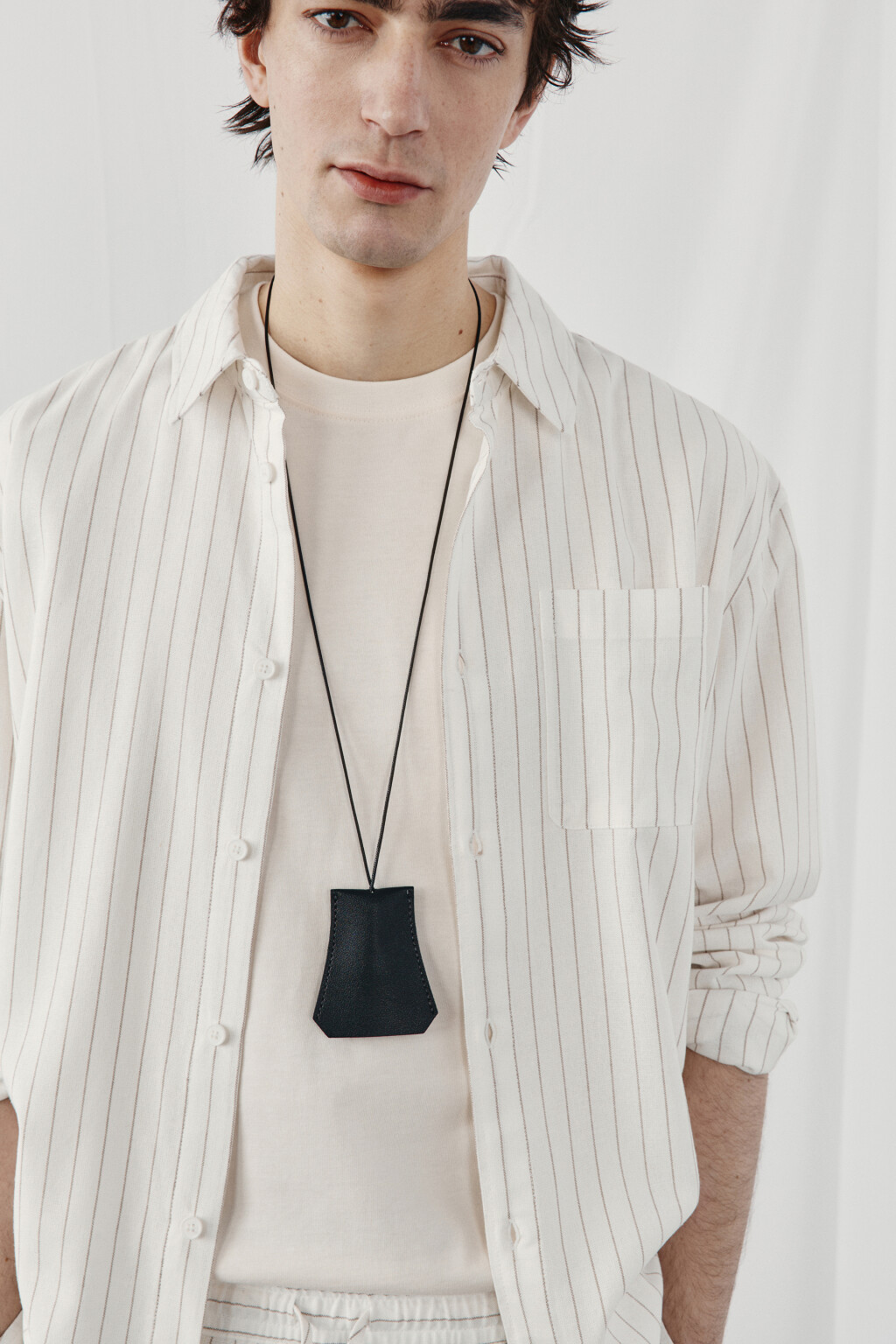 Рубашка базовая вискозная со льном - цвет бежевый - 1