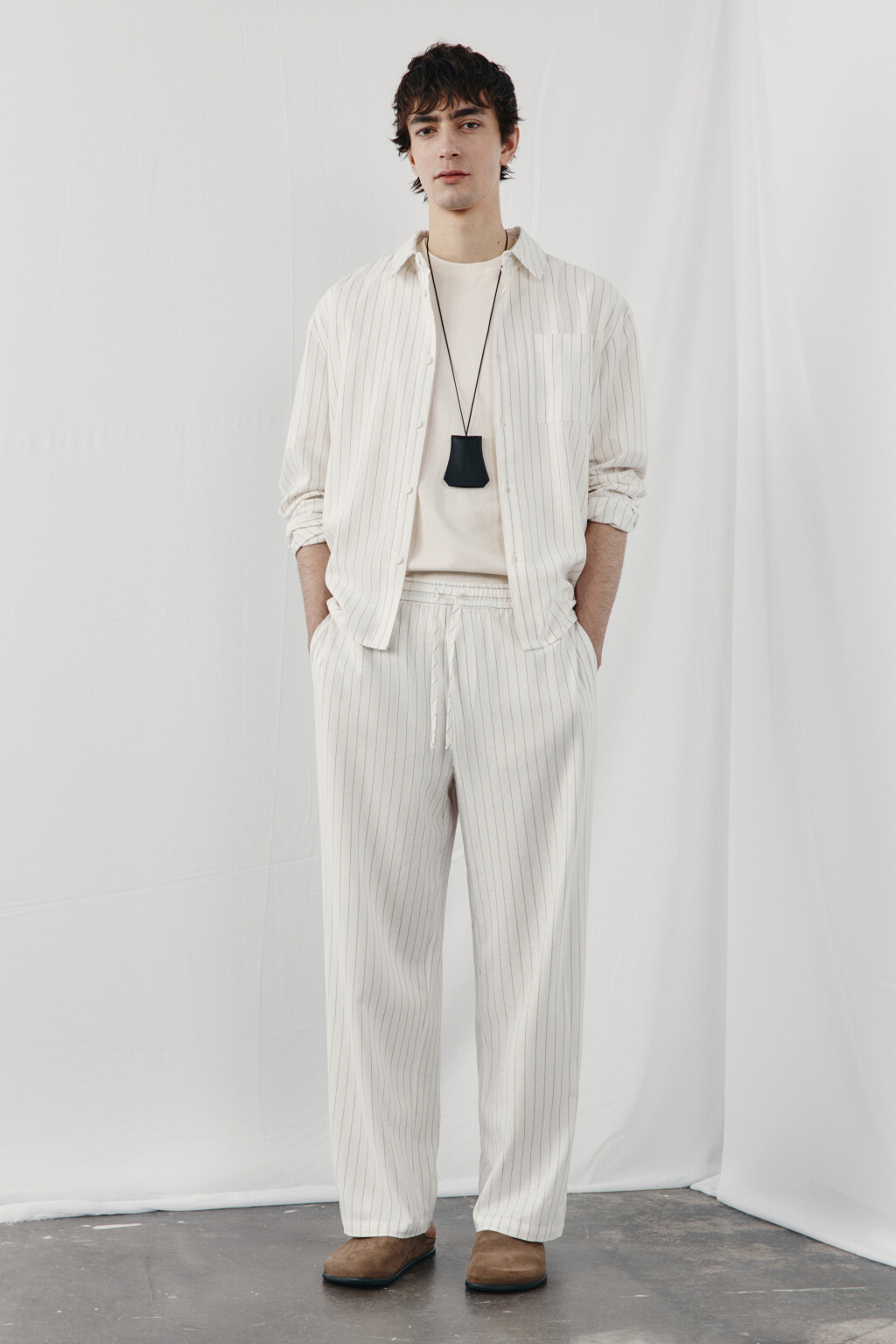 Рубашка базовая вискозная со льном - цвет бежевый - 4