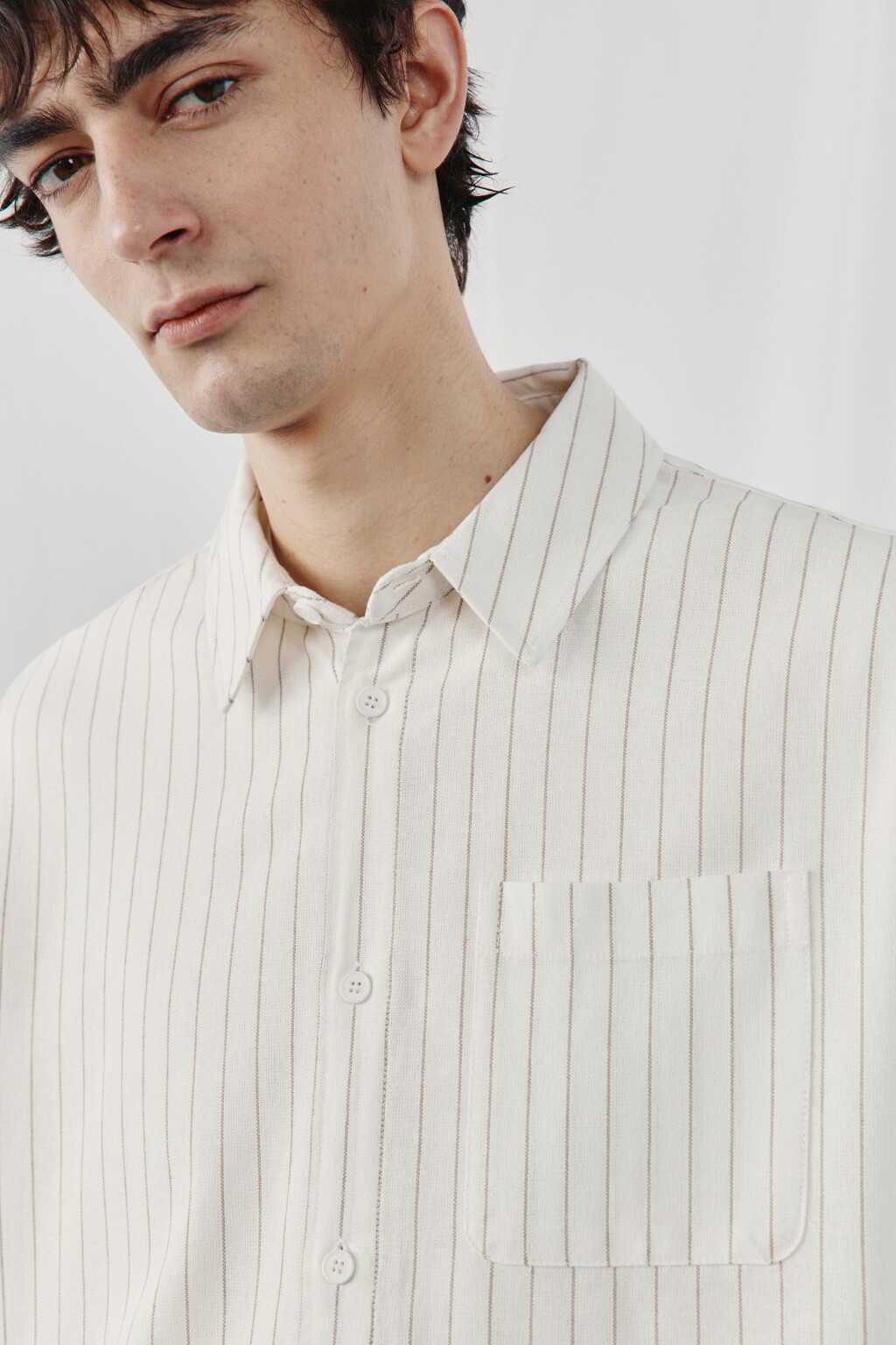 Рубашка базовая вискозная со льном - цвет бежевый - 5