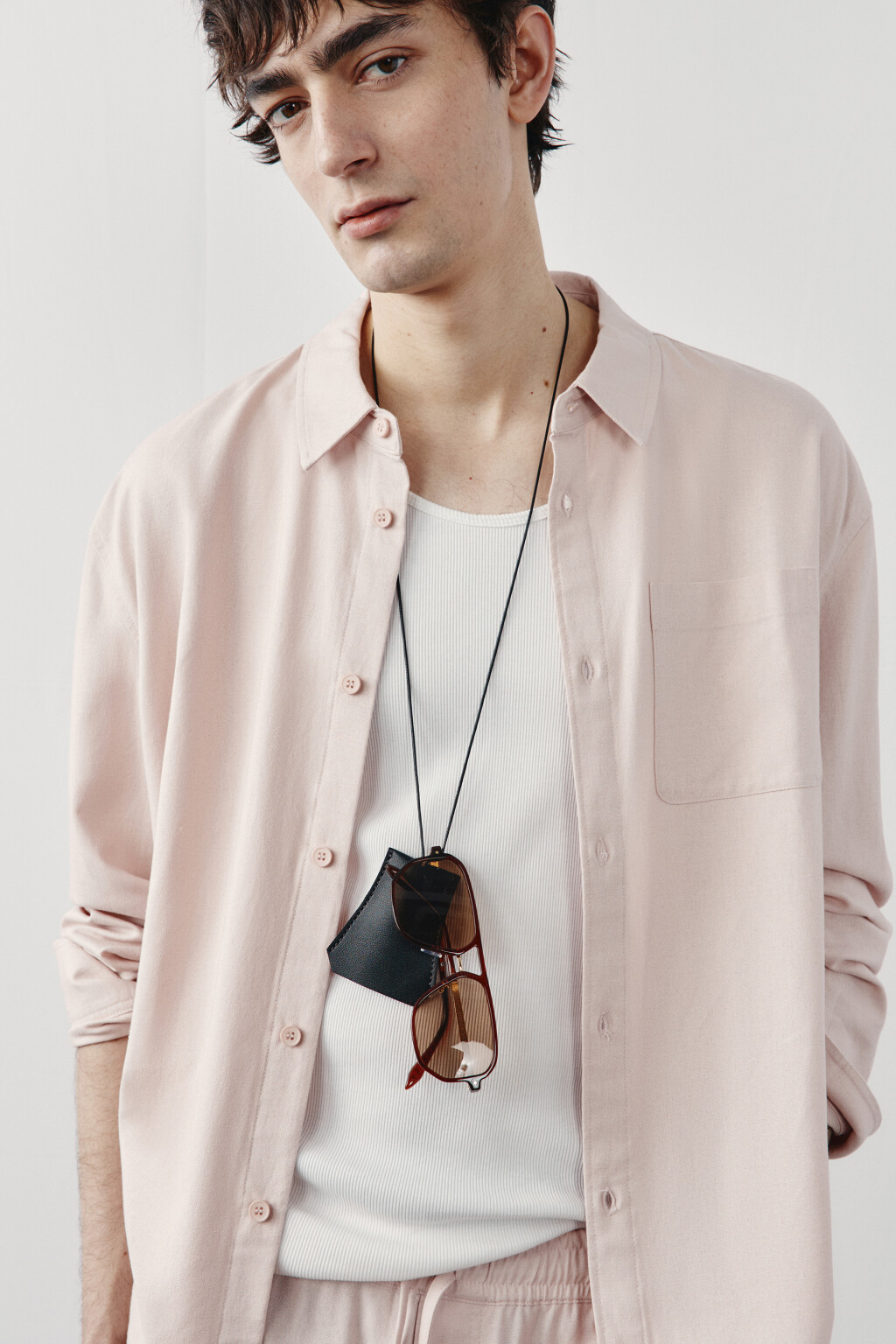 Рубашка базовая вискозная со льном - цвет розовый - 1