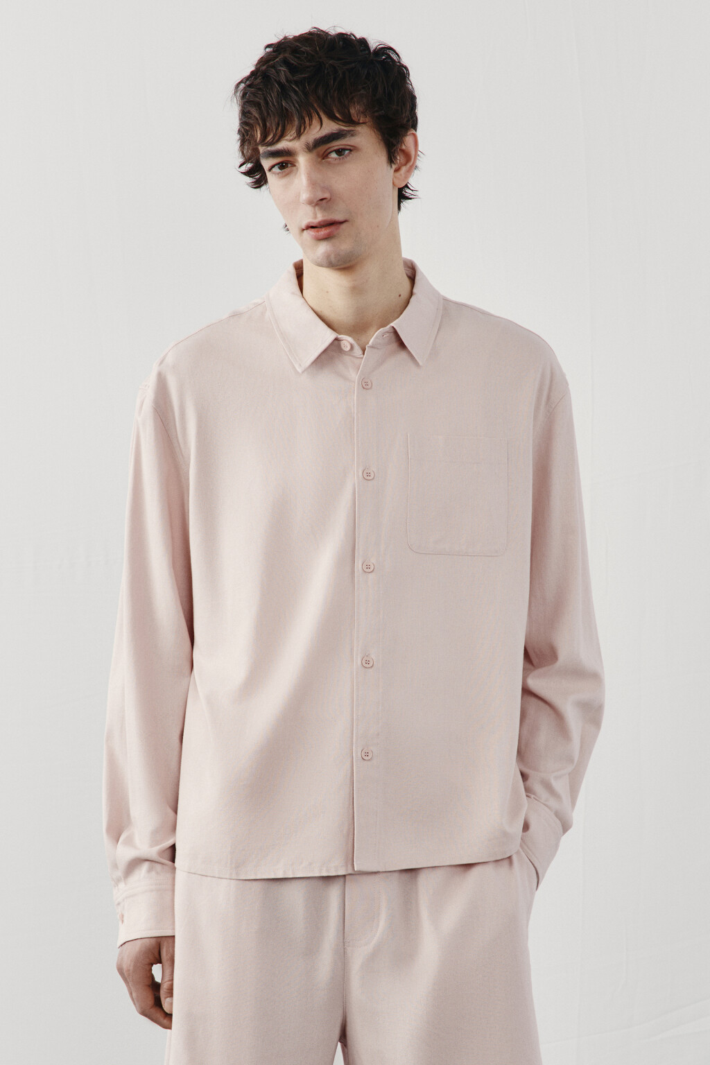 Рубашка базовая вискозная со льном - цвет розовый - 2