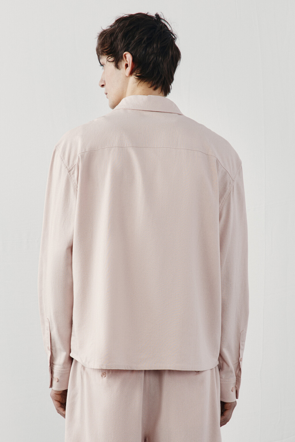 Рубашка базовая вискозная со льном - цвет розовый - 3