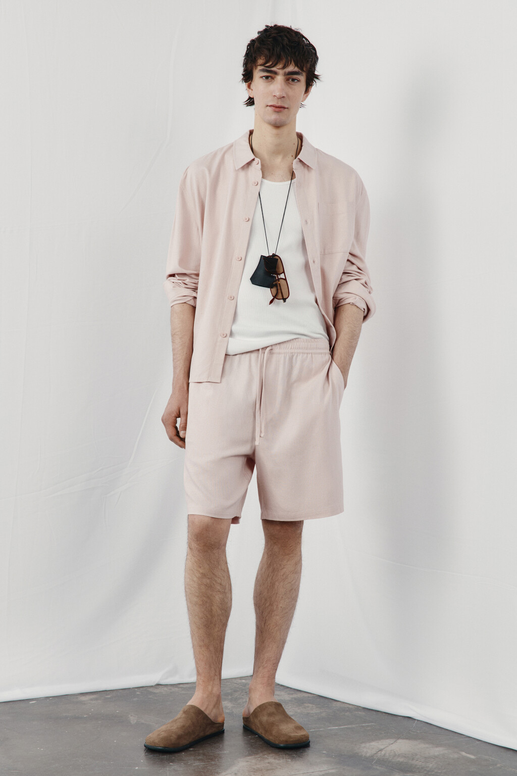 Рубашка базовая вискозная со льном - цвет розовый - 4