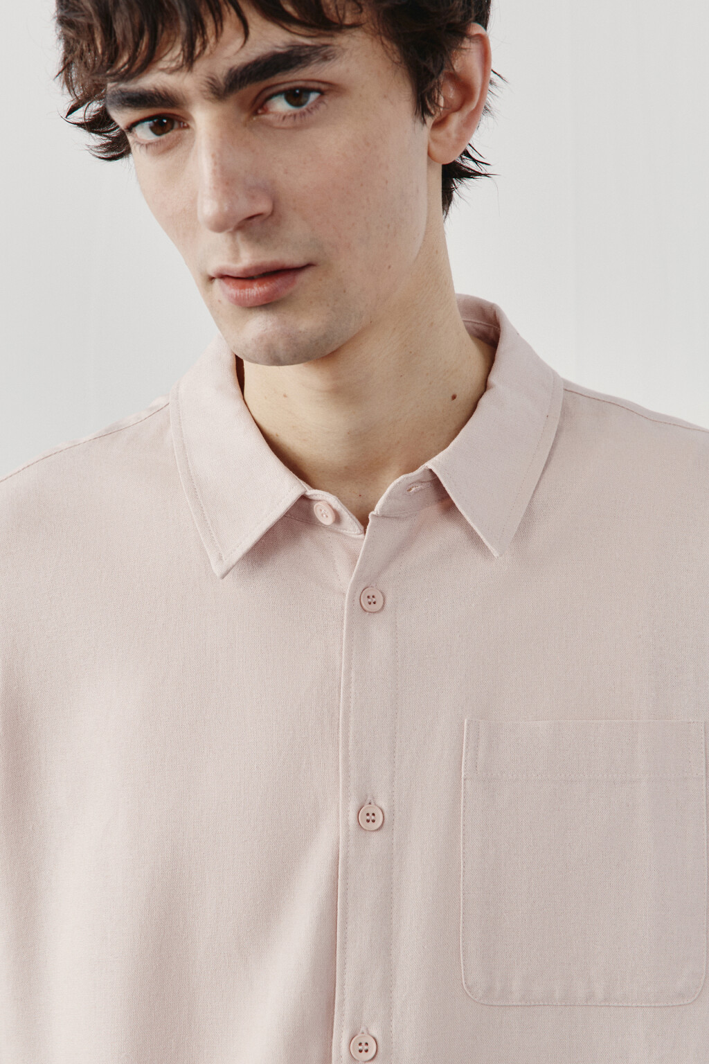 Рубашка базовая вискозная со льном - цвет розовый - 5