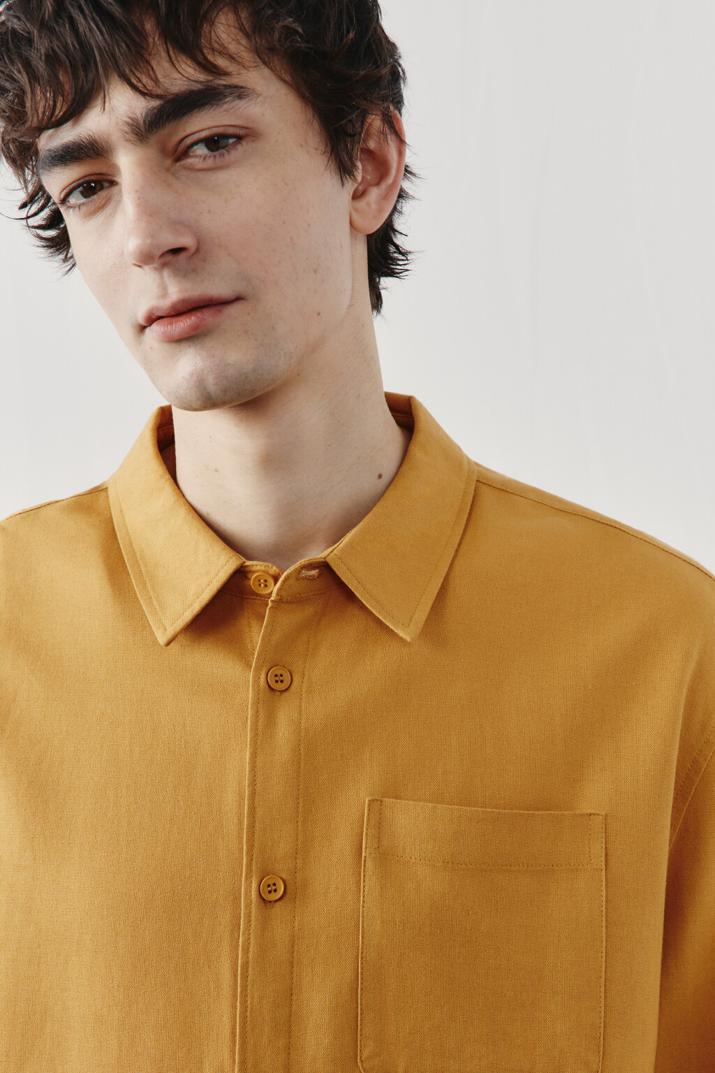 Рубашка базовая вискозная со льном - цвет желтый - 5