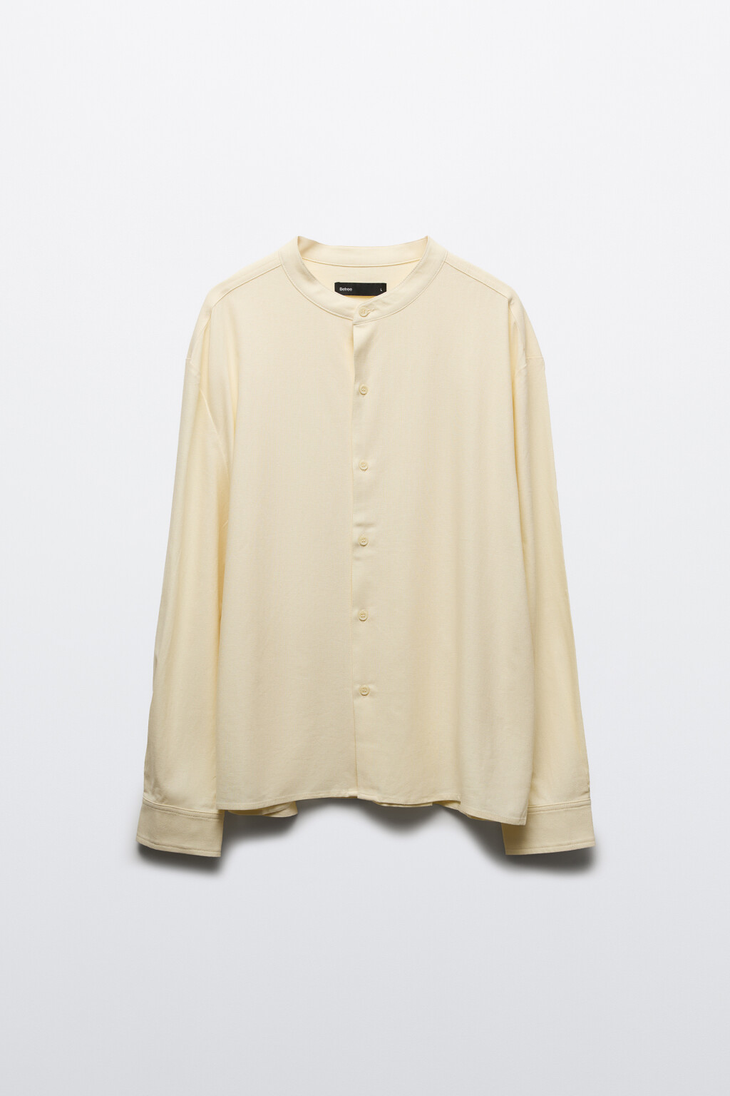 рубашка без воротника вискозная со льном - цвет зеленый - 1