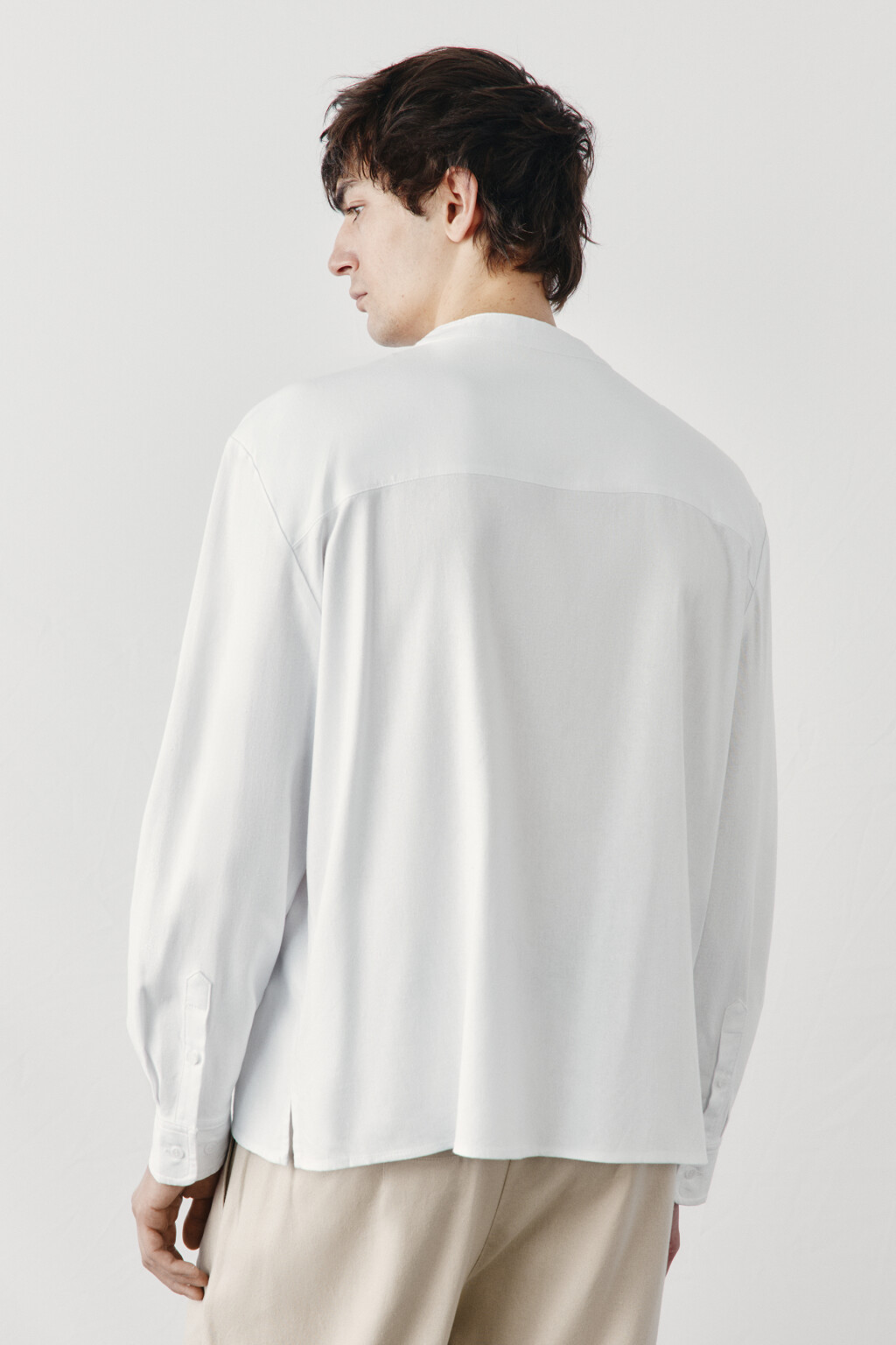 рубашка без воротника вискозная со льном - цвет белый - 4