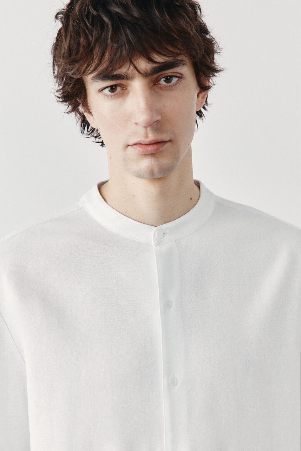 рубашка без воротника вискозная со льном - цвет белый - 6