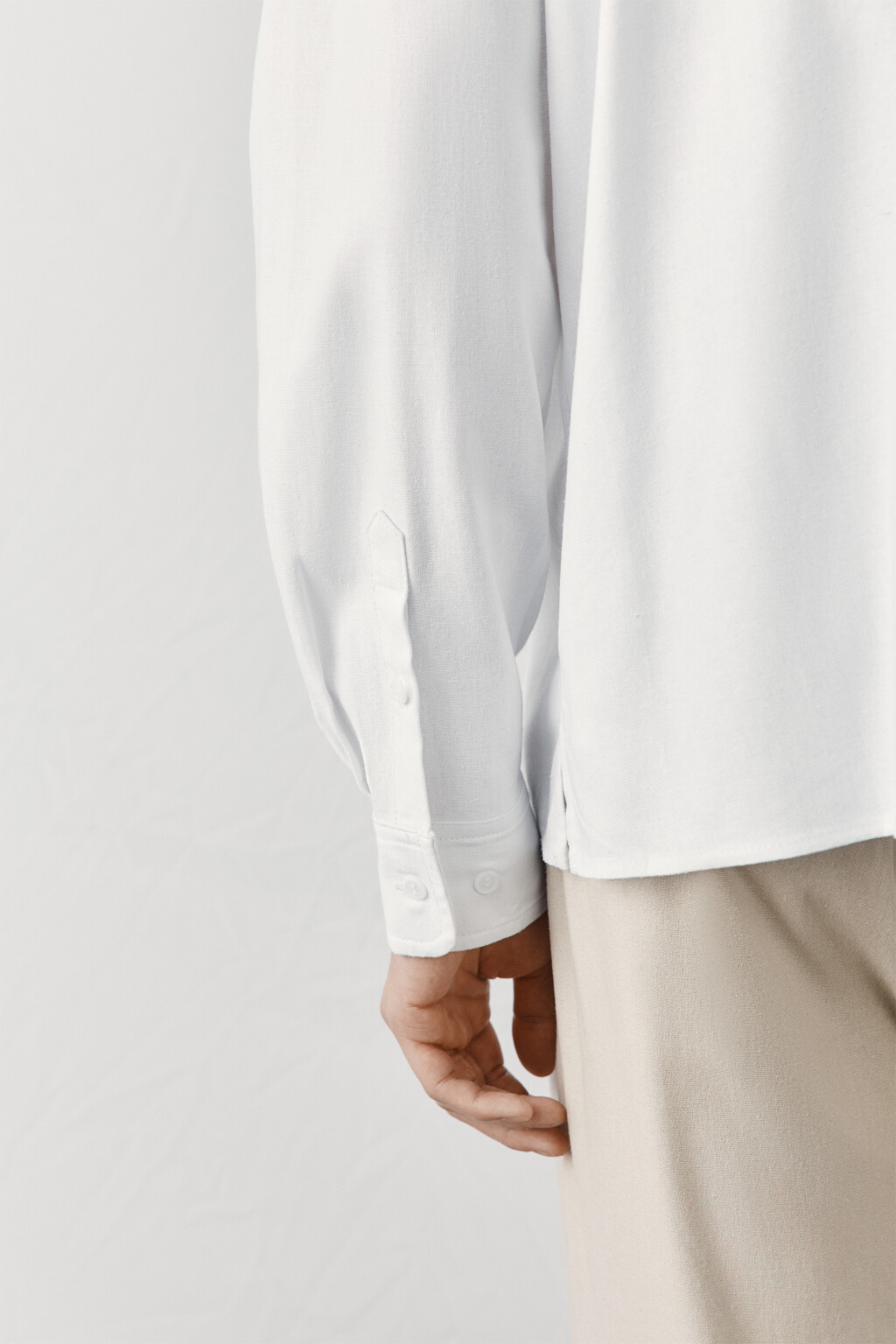 рубашка без воротника вискозная со льном - цвет белый - 7