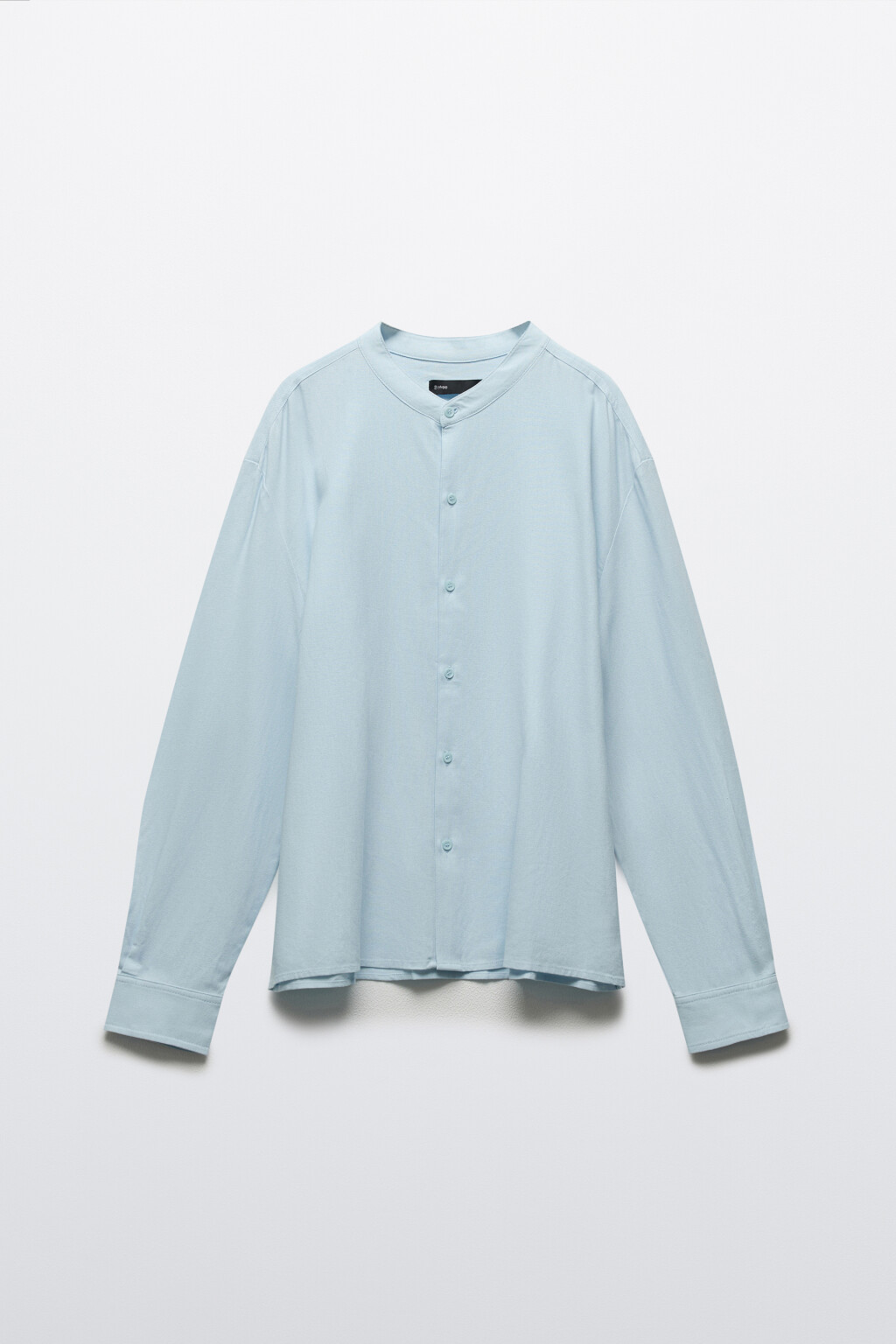 рубашка без воротника вискозная со льном - цвет голубой - 8