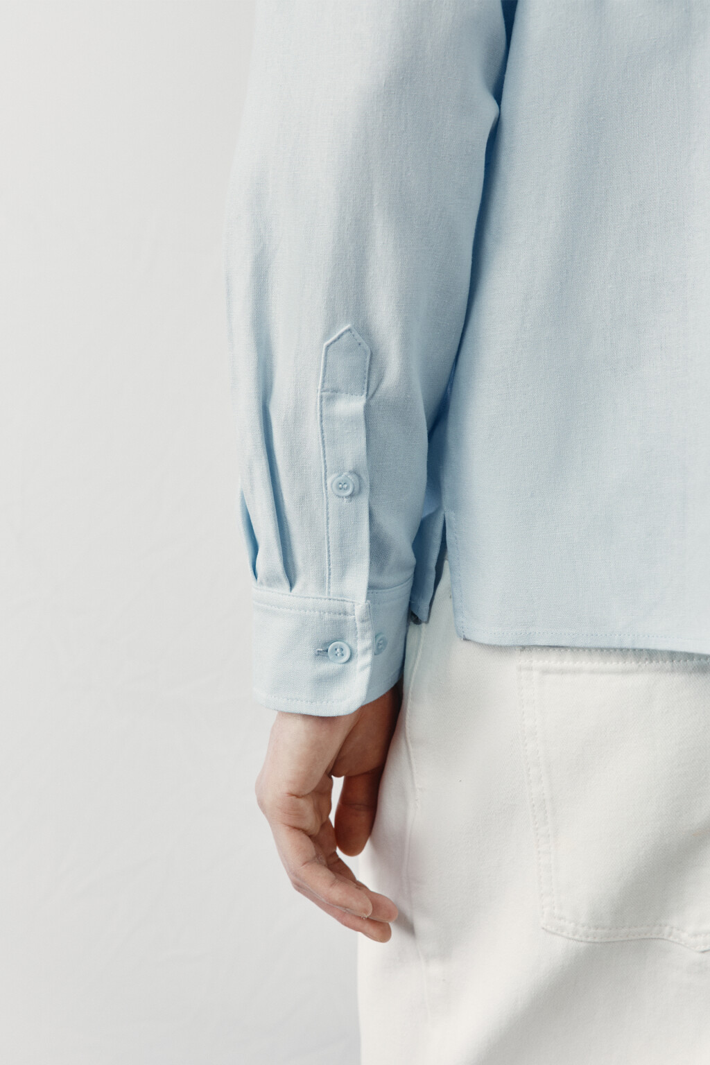 рубашка без воротника вискозная со льном - цвет голубой - 7