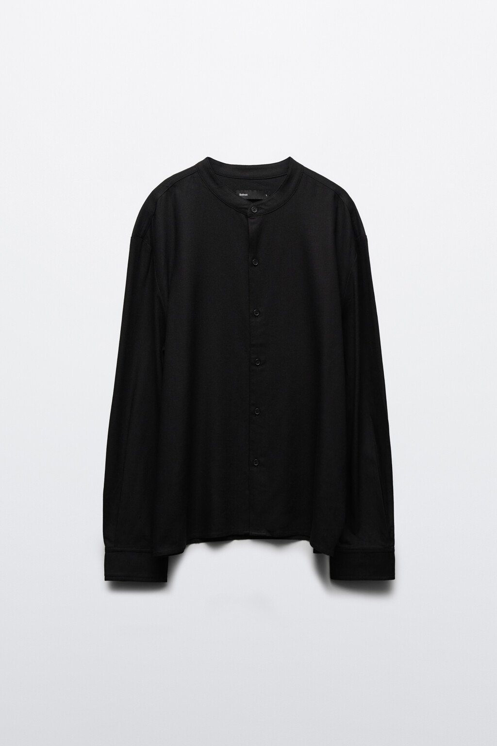 рубашка без воротника вискозная со льном - цвет черный - 1