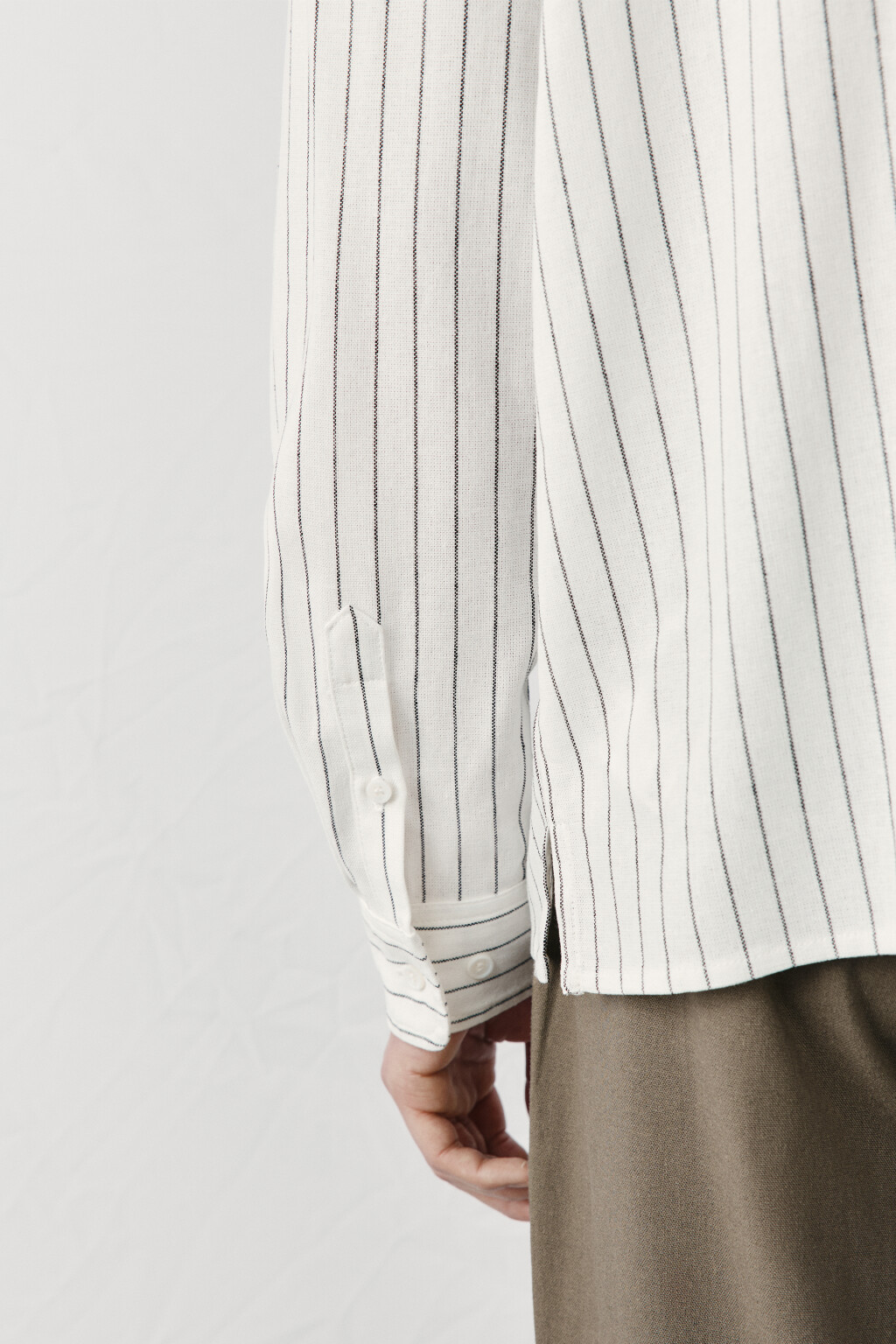 рубашка без воротника вискозная со льном - цвет белый - 6