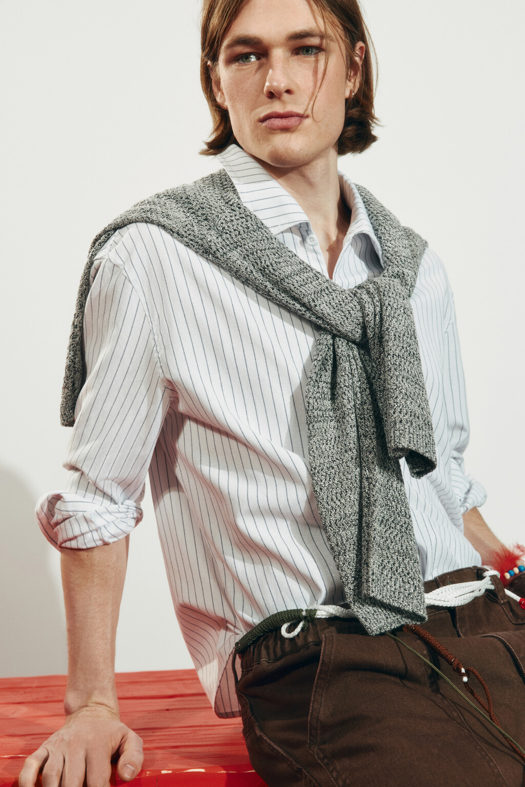 Рубашка хлопковая прямая в полоску - цвет серый - 1