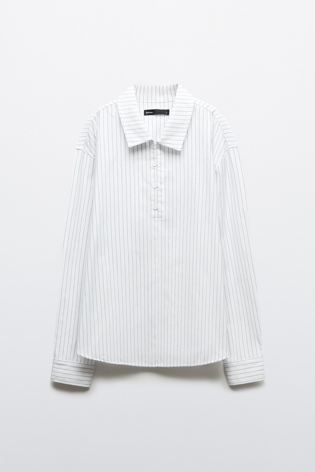 Рубашка хлопковая прямая в полоску - цвет серый - 8