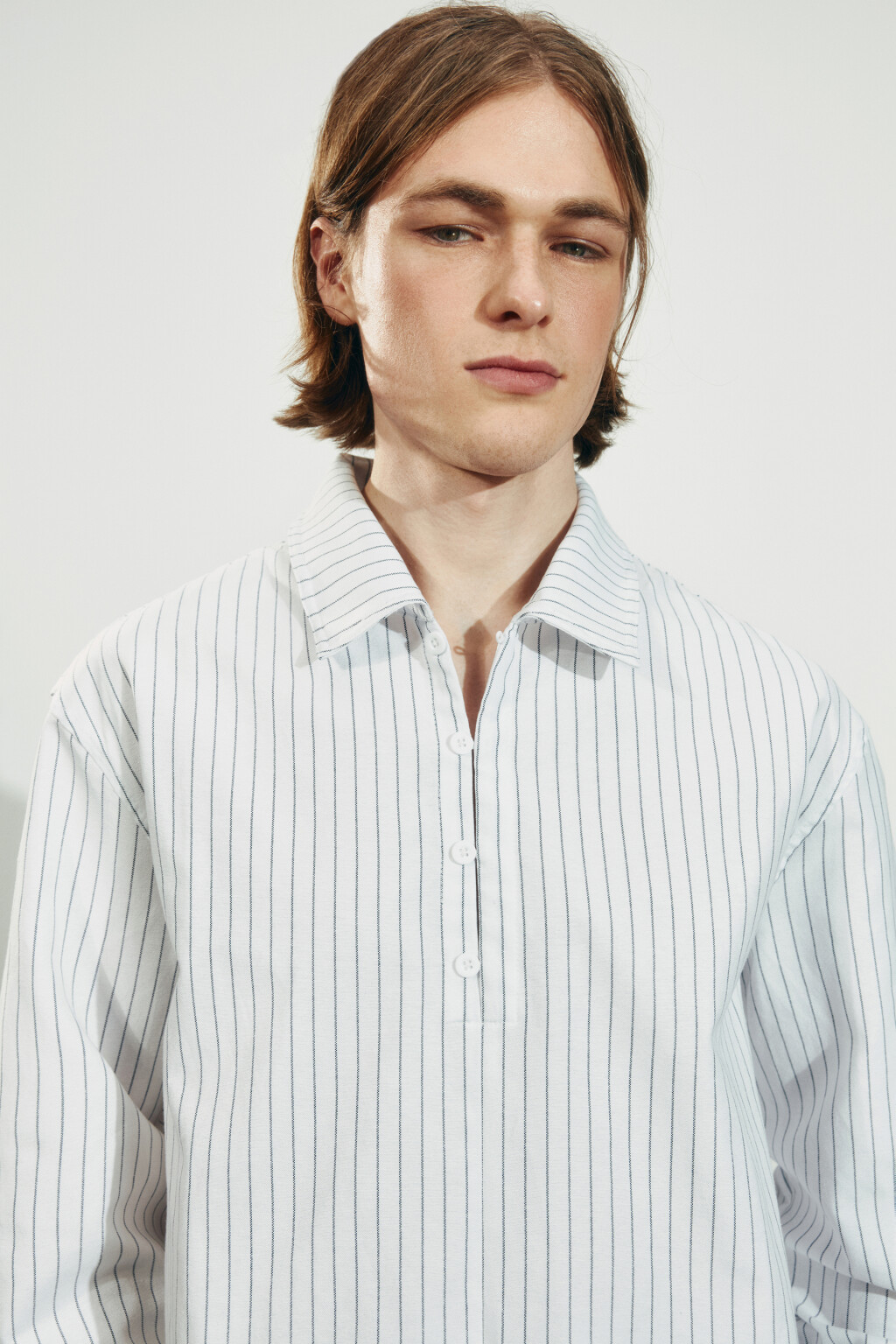 Рубашка хлопковая прямая в полоску - цвет серый - 7