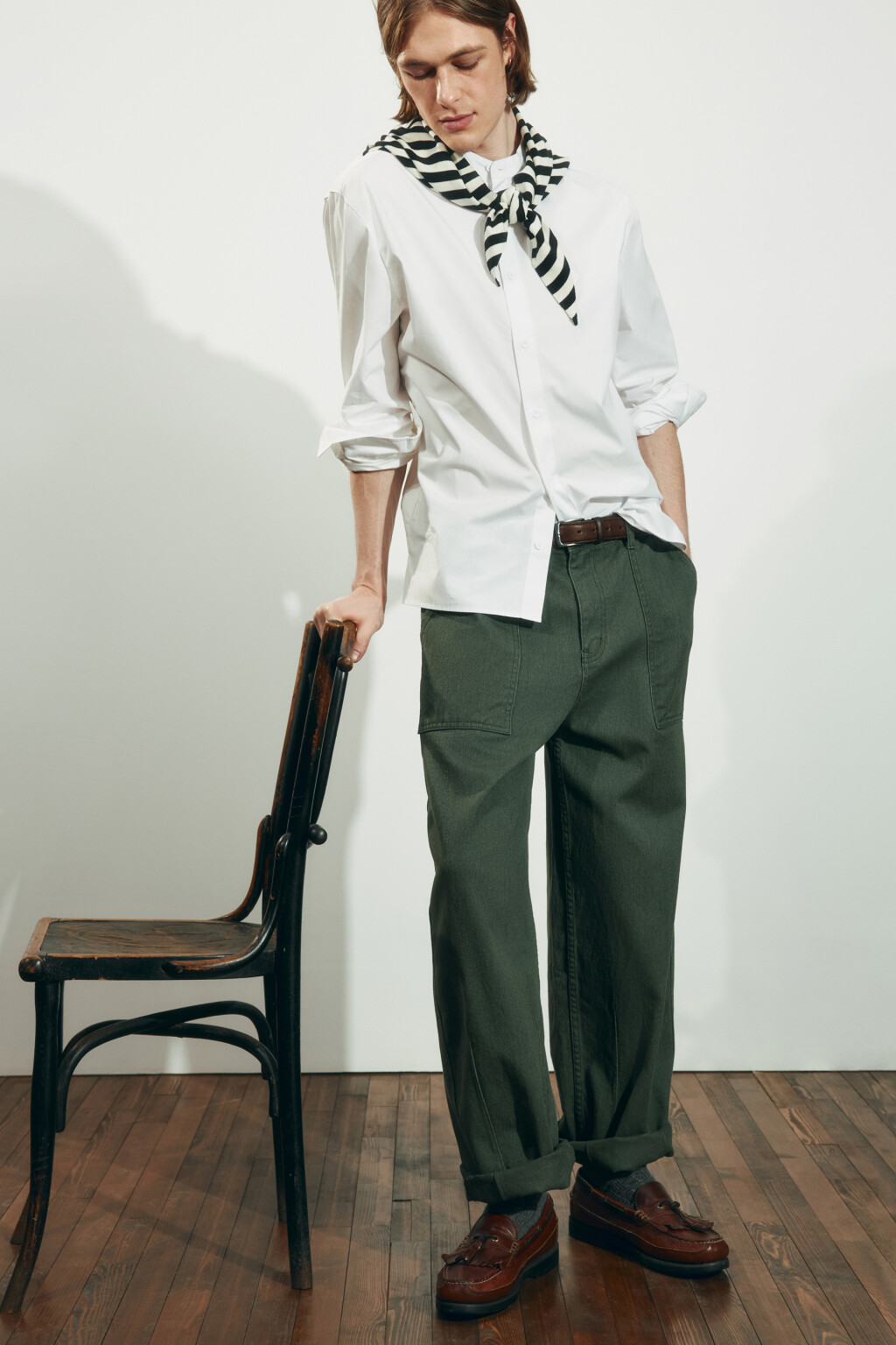 Рубашка хлопковая прямая с воротником-стойкой - цвет белый - 1