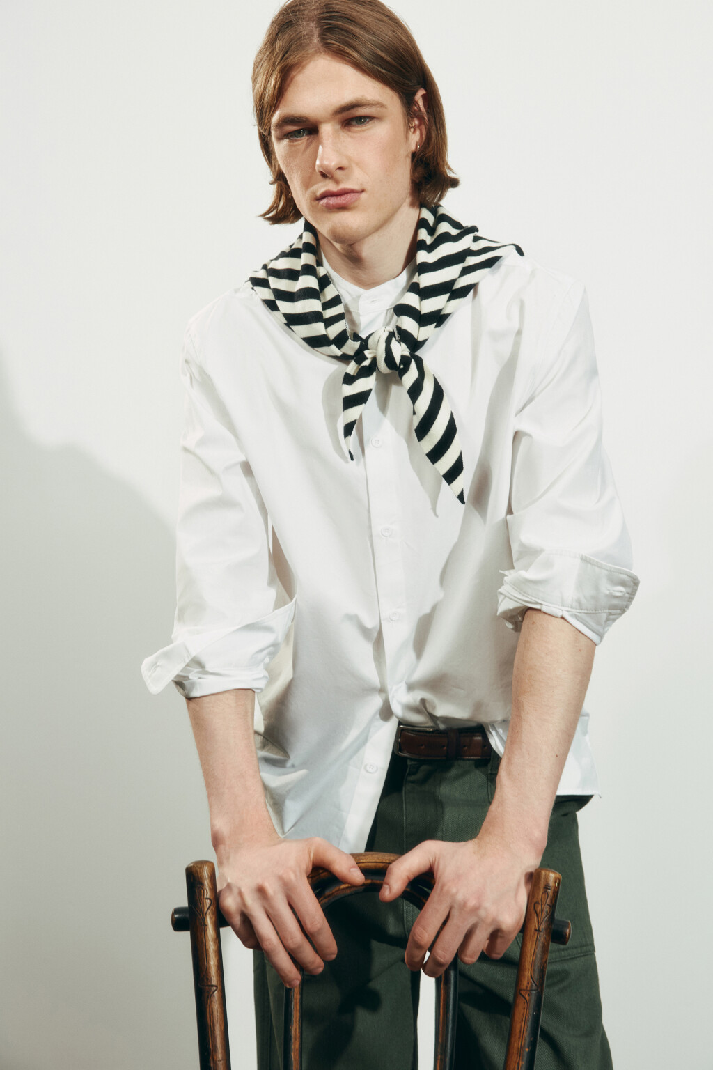 Рубашка хлопковая прямая с воротником-стойкой - цвет белый - 2