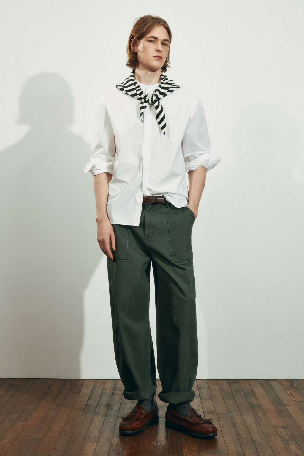 Рубашка хлопковая прямая с воротником-стойкой - цвет белый - 5