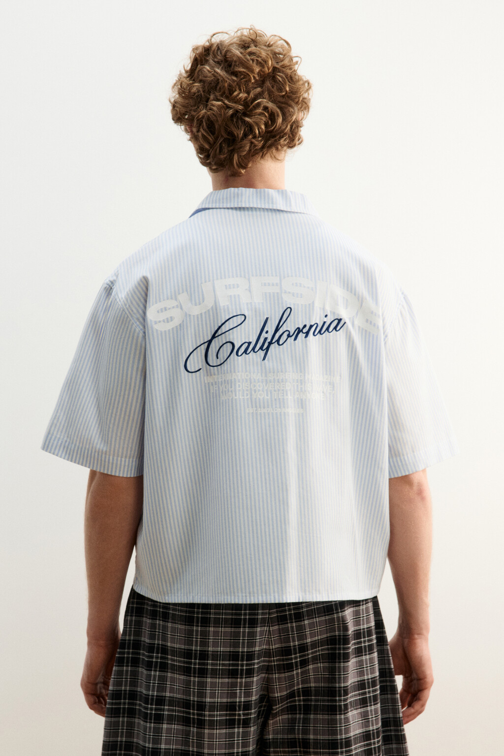 Рубашка хлопковая в полоску с коротким рукавом - цвет синий - 3