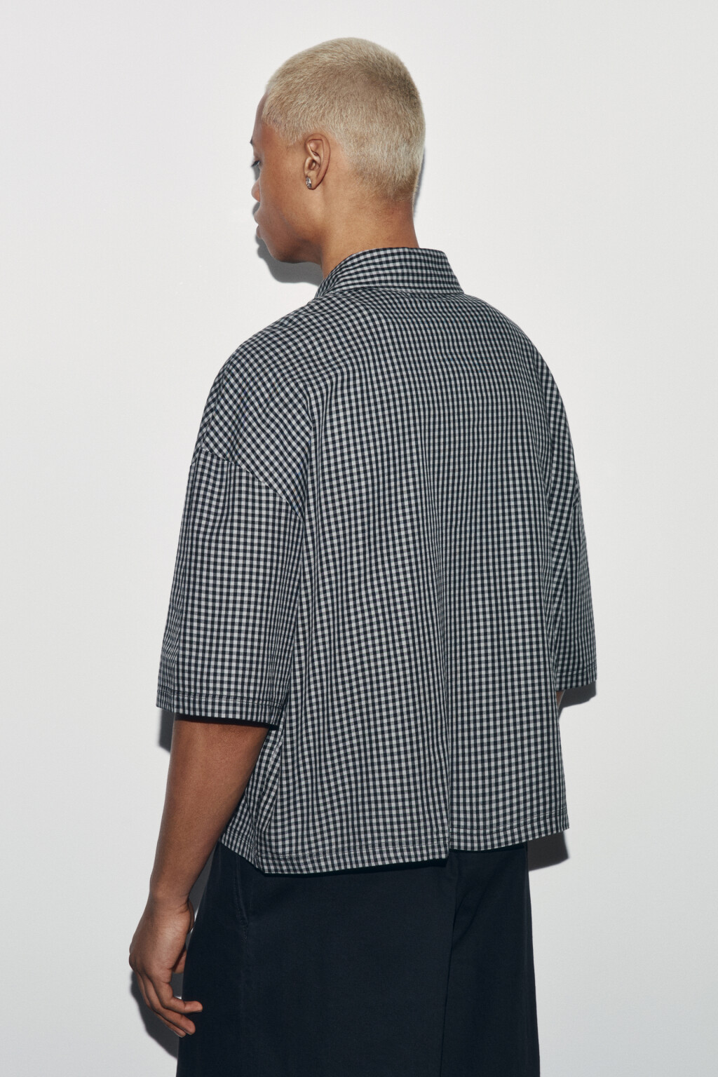 Рубашка в клетку с коротким рукавом и принтом - цвет серый - 3