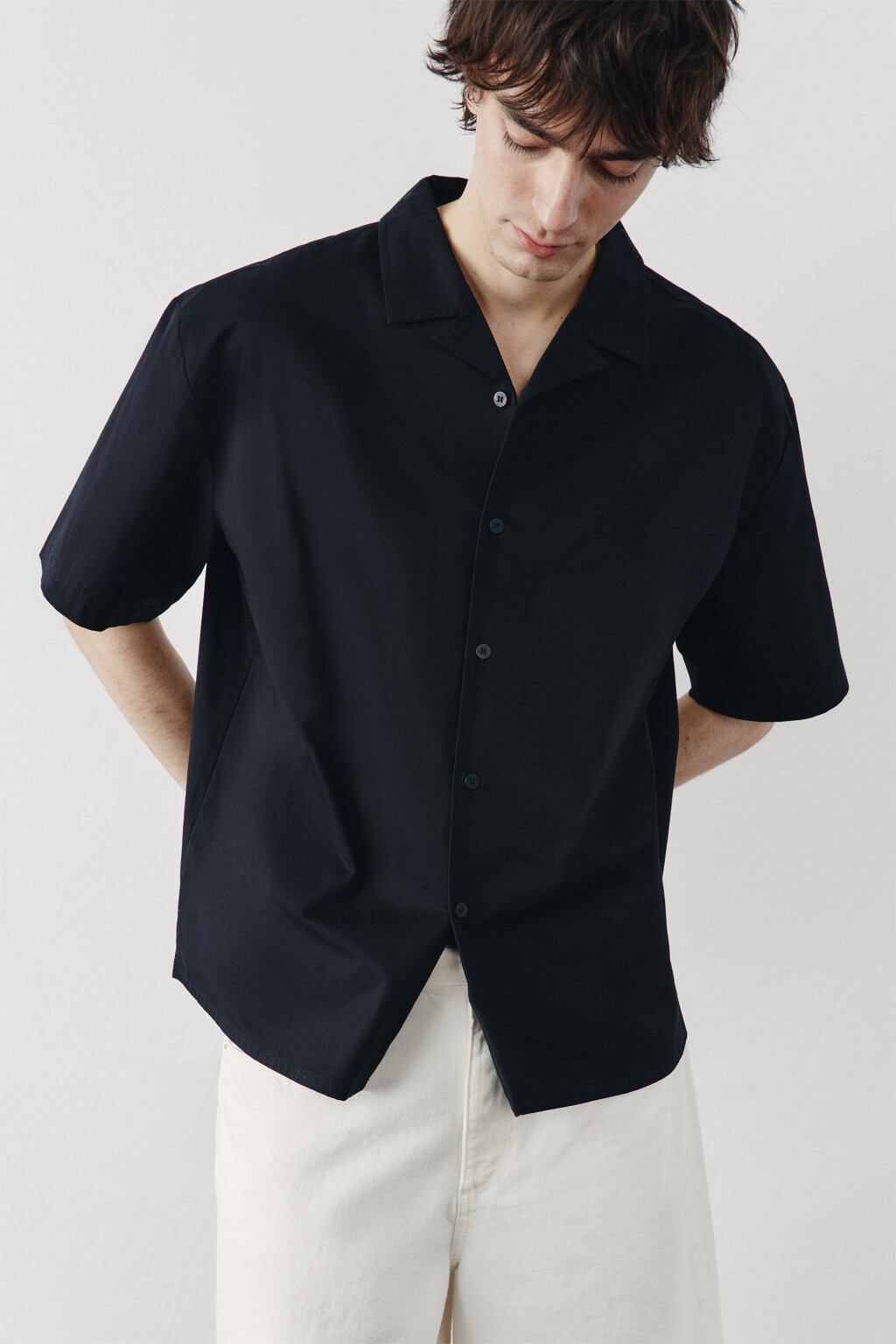 Рубашка хлопковая с коротким рукавом - цвет черный - 1