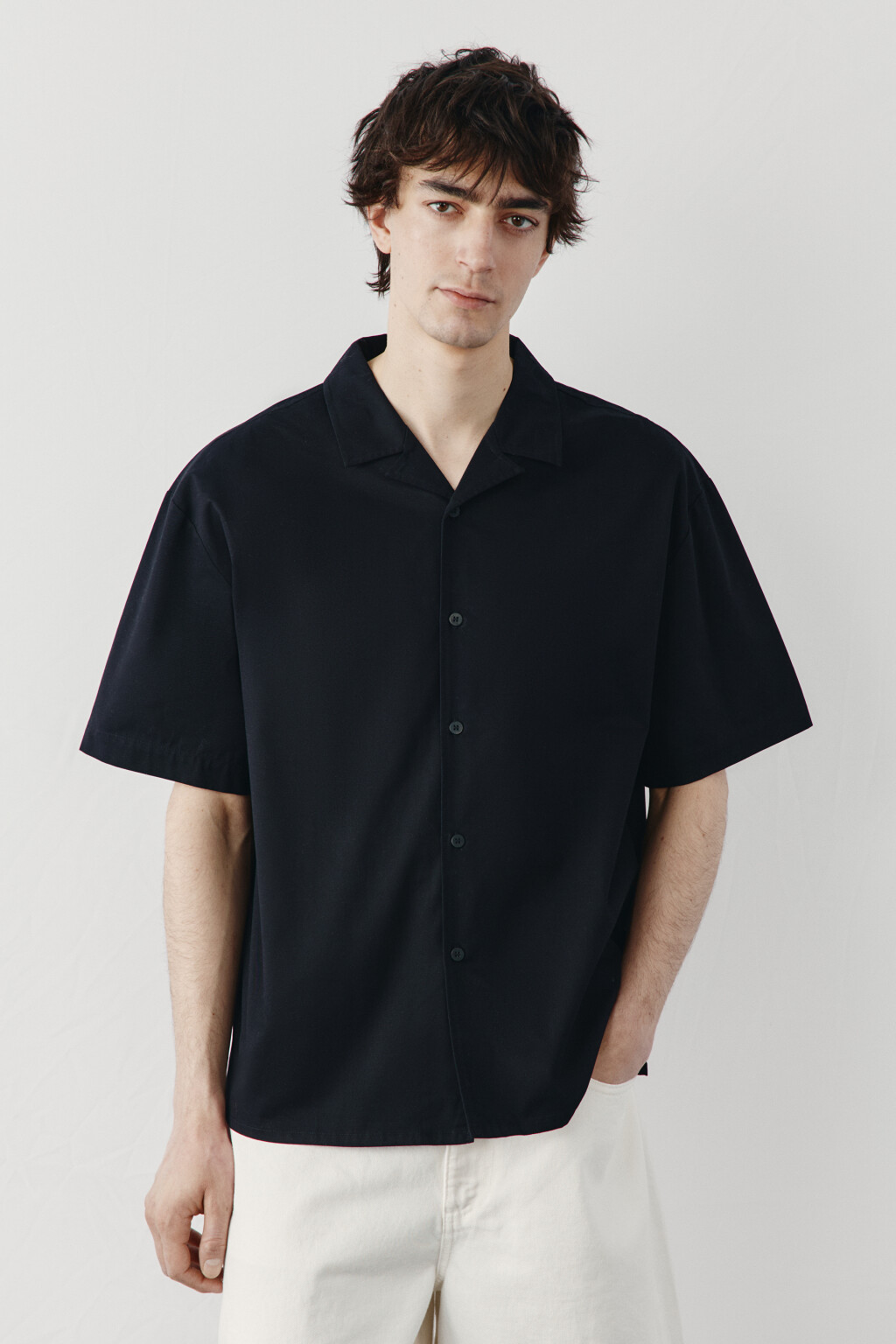 Рубашка хлопковая с коротким рукавом - цвет черный - 2