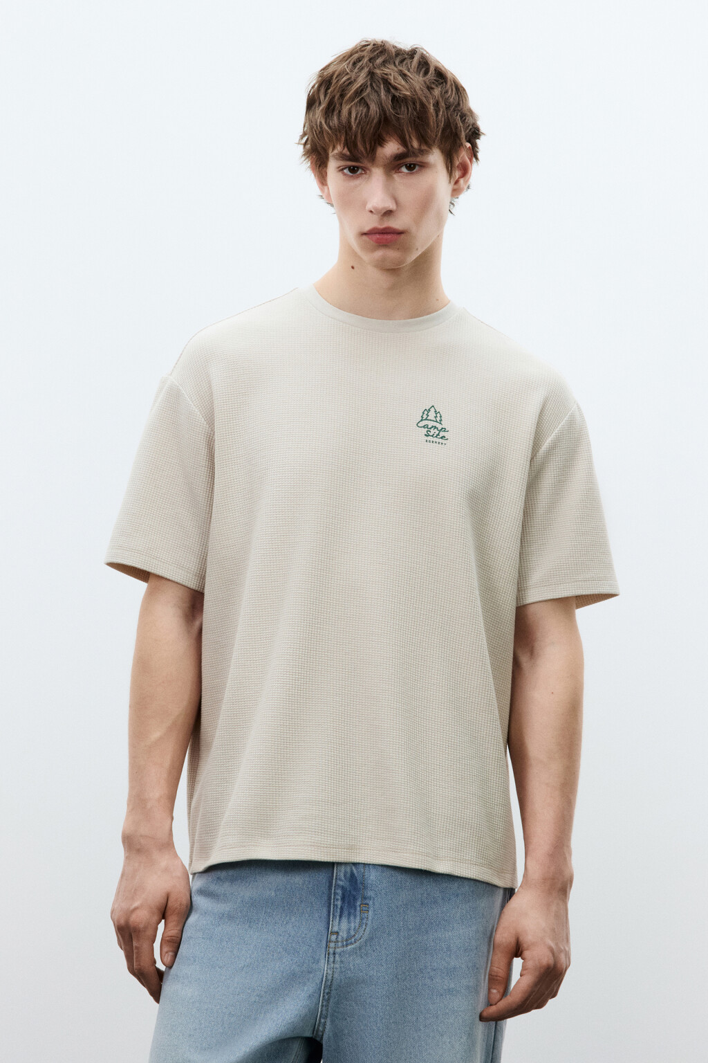 Футболка прямая с принтом - цвет бежевый - 3