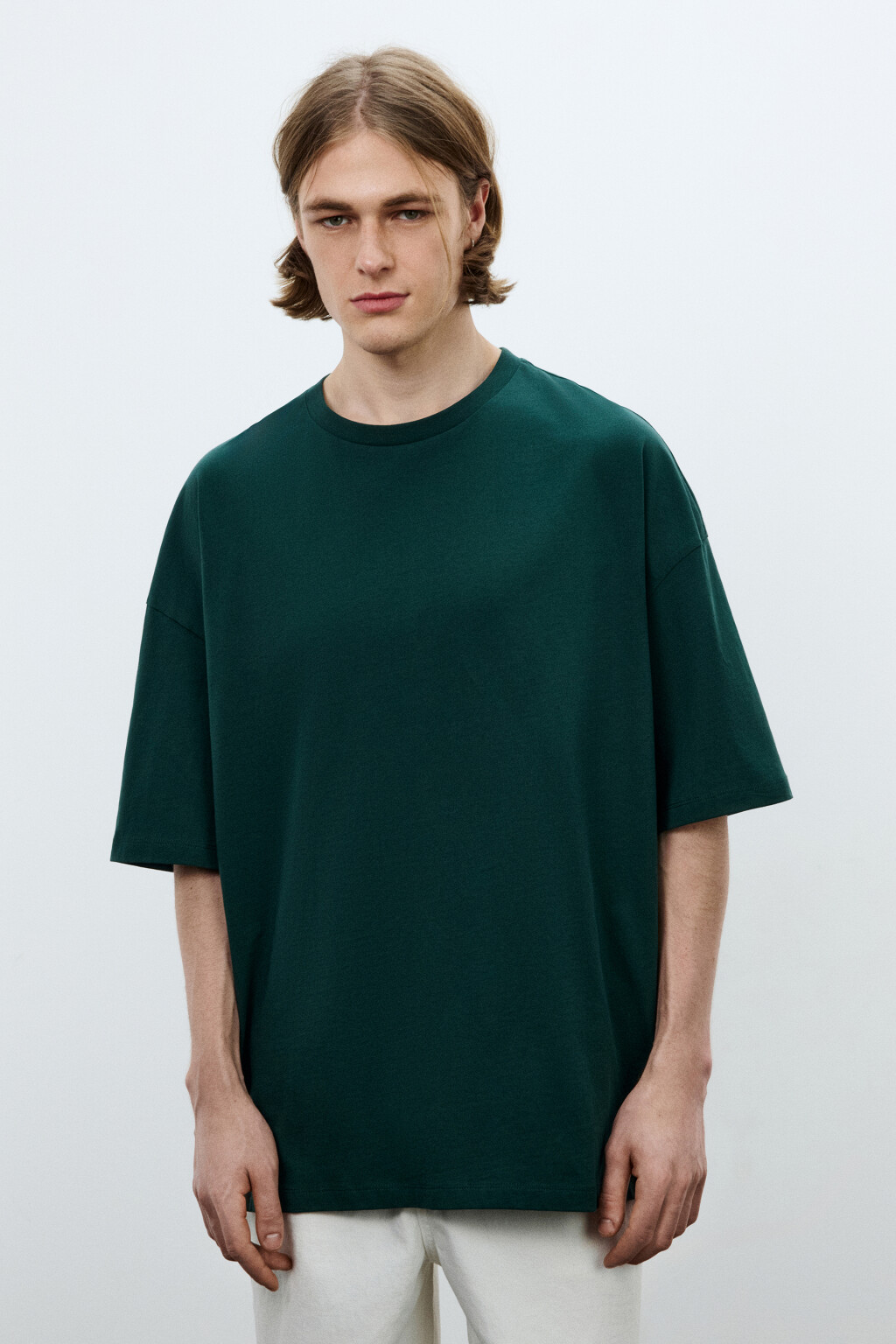 Футболка хлопковая оверсайз базовая - цвет зеленый - 2