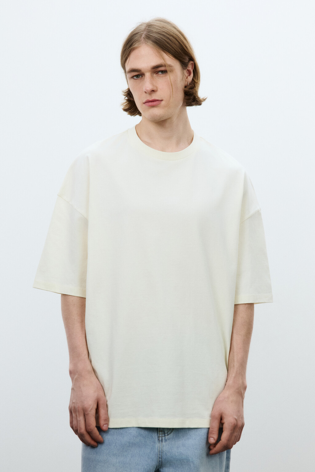 Футболка хлопковая оверсайз базовая - цвет бежевый - 3