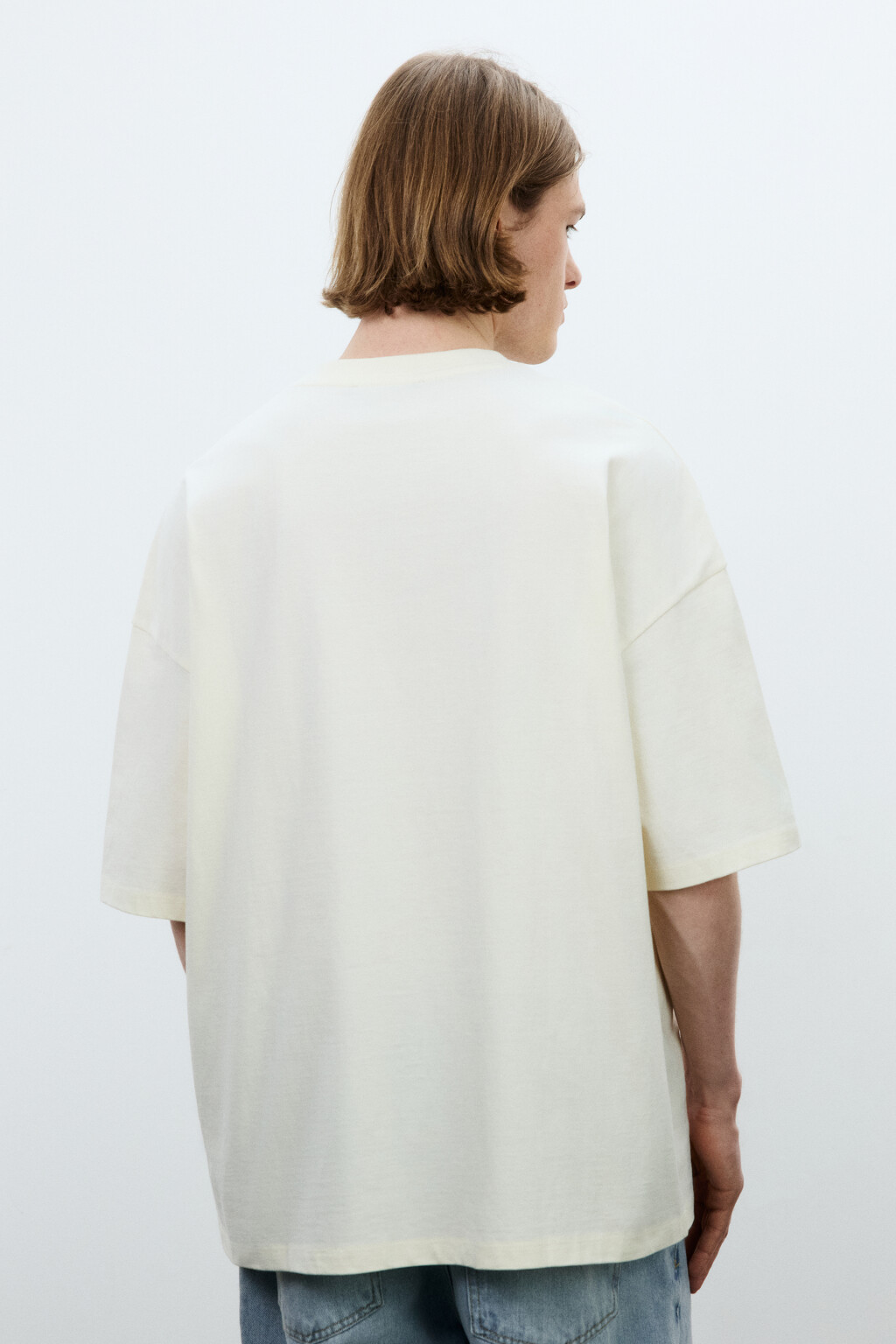 Футболка хлопковая оверсайз базовая - цвет бежевый - 4