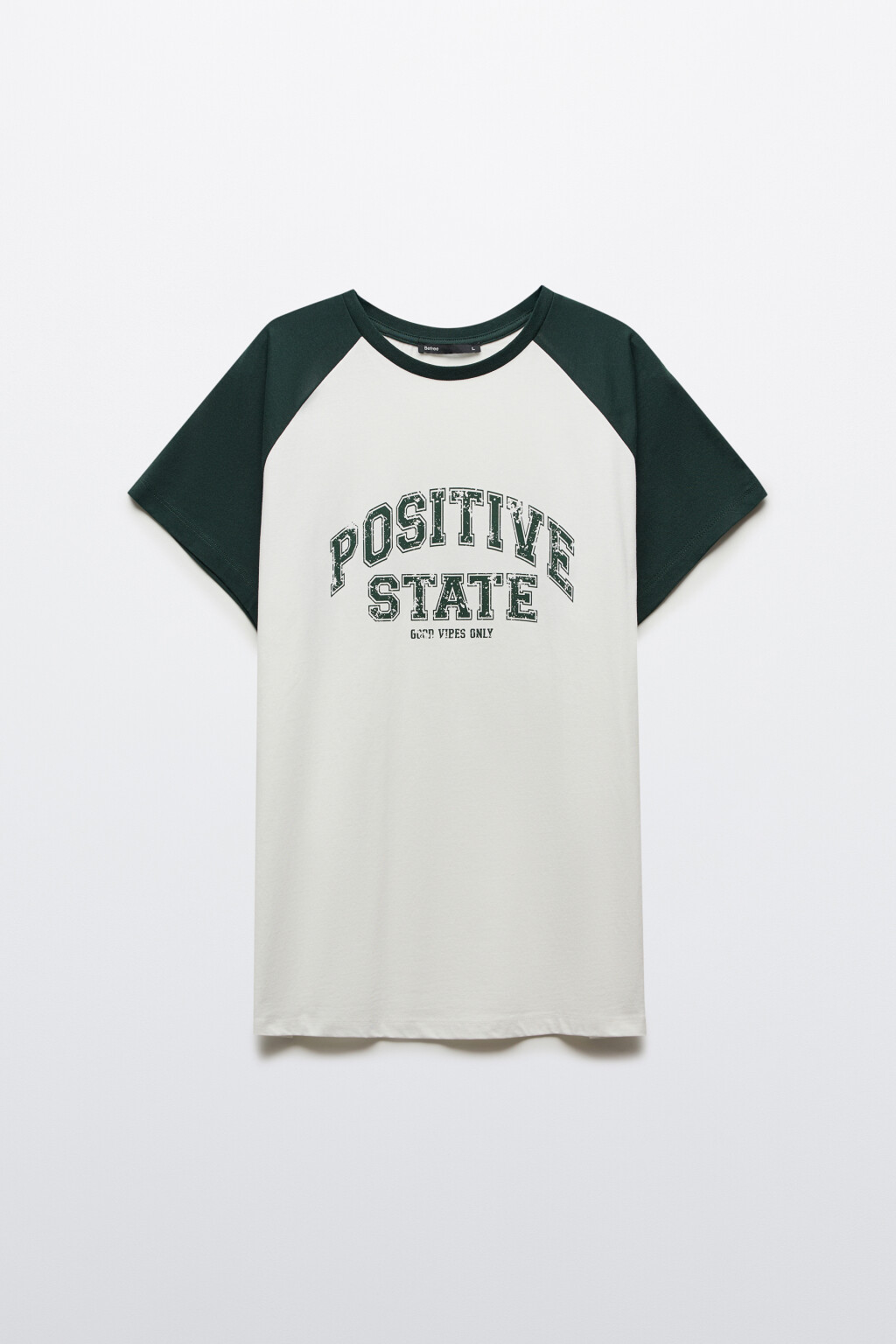 Футболка прямая с контрастными вставками и принтом - цвет зеленый - 8