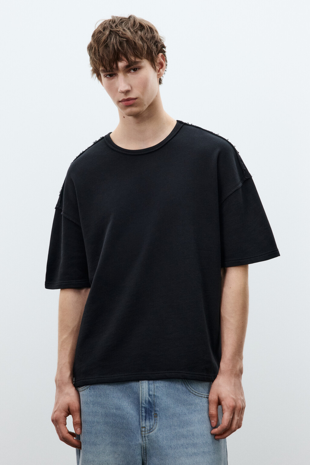 Футболка хлопковая оверсайз базовая - цвет черный - 2