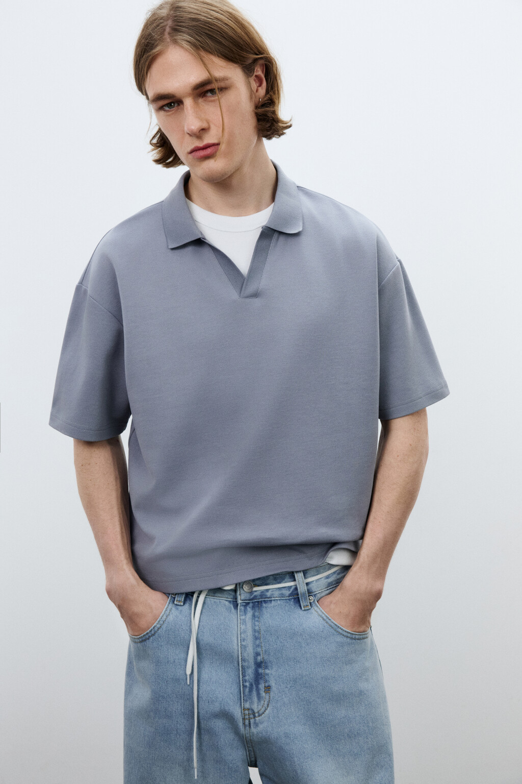 Футболка-поло оверсайз - цвет голубой - 1