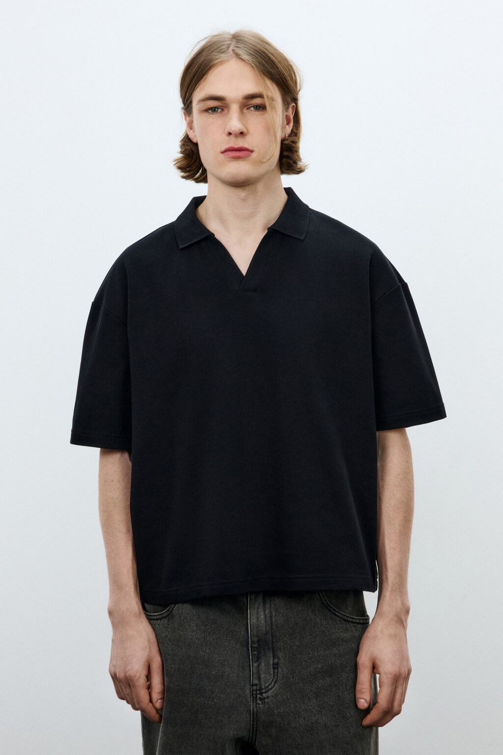 Футболка-поло оверсайз - цвет черный - 2