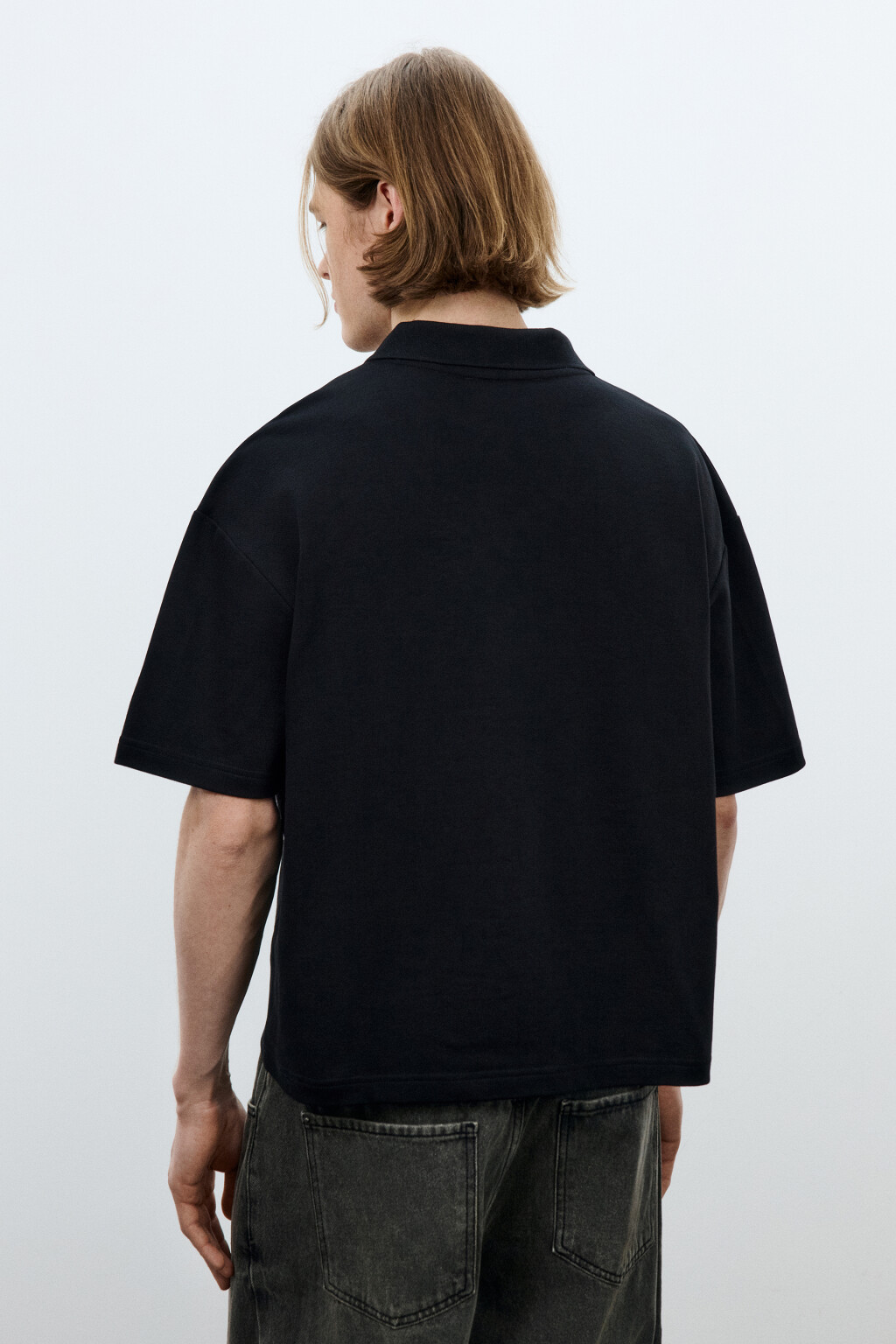 Футболка-поло оверсайз - цвет черный - 3