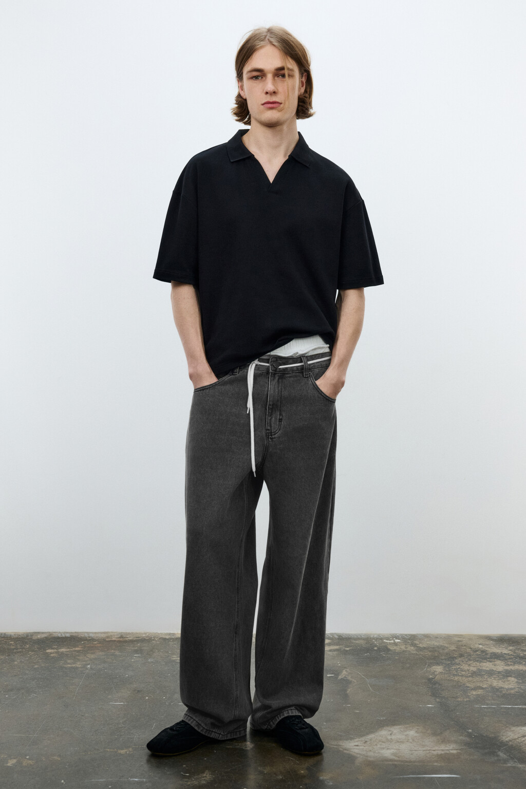 Футболка-поло оверсайз - цвет черный - 4