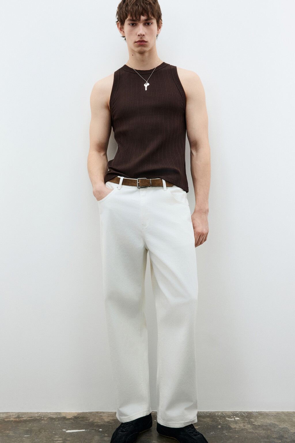 Майка-топ хлопковая приталенная в рубчик - цвет коричневый - 1