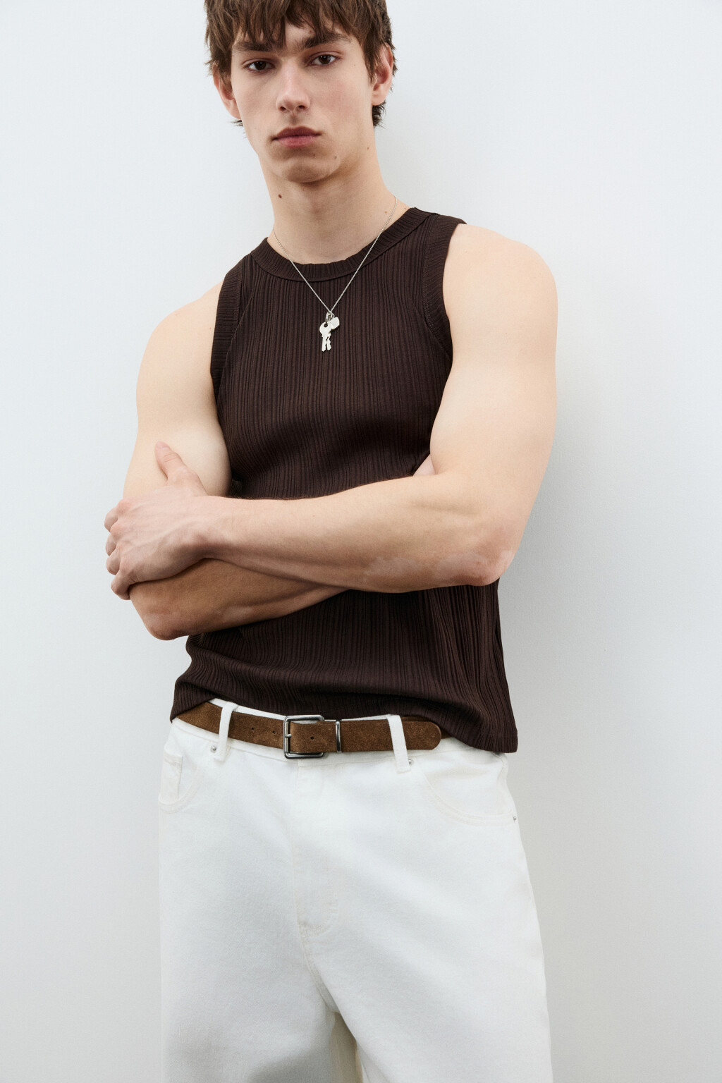 Майка-топ хлопковая приталенная в рубчик - цвет коричневый - 2