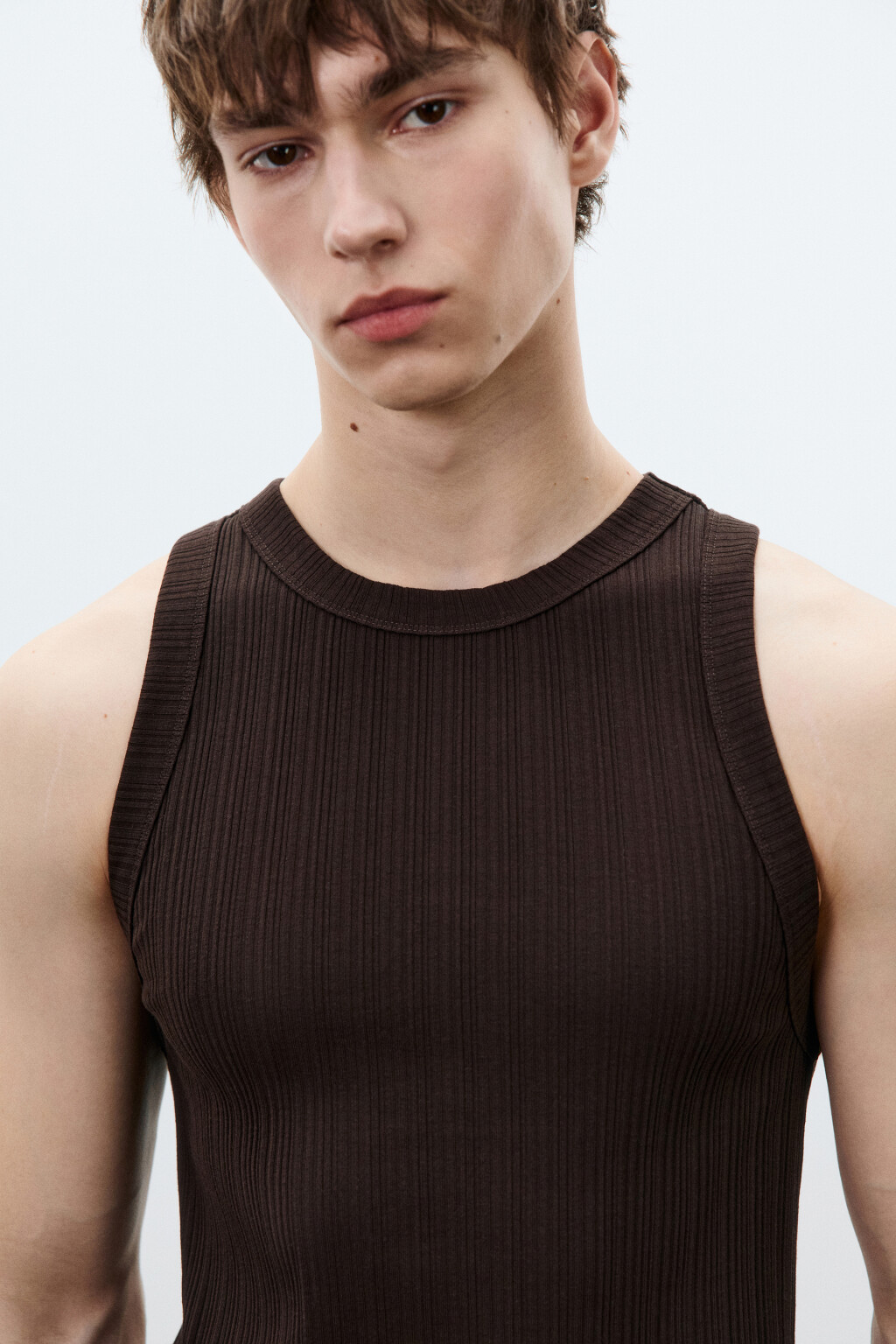 Майка-топ хлопковая приталенная в рубчик - цвет коричневый - 6