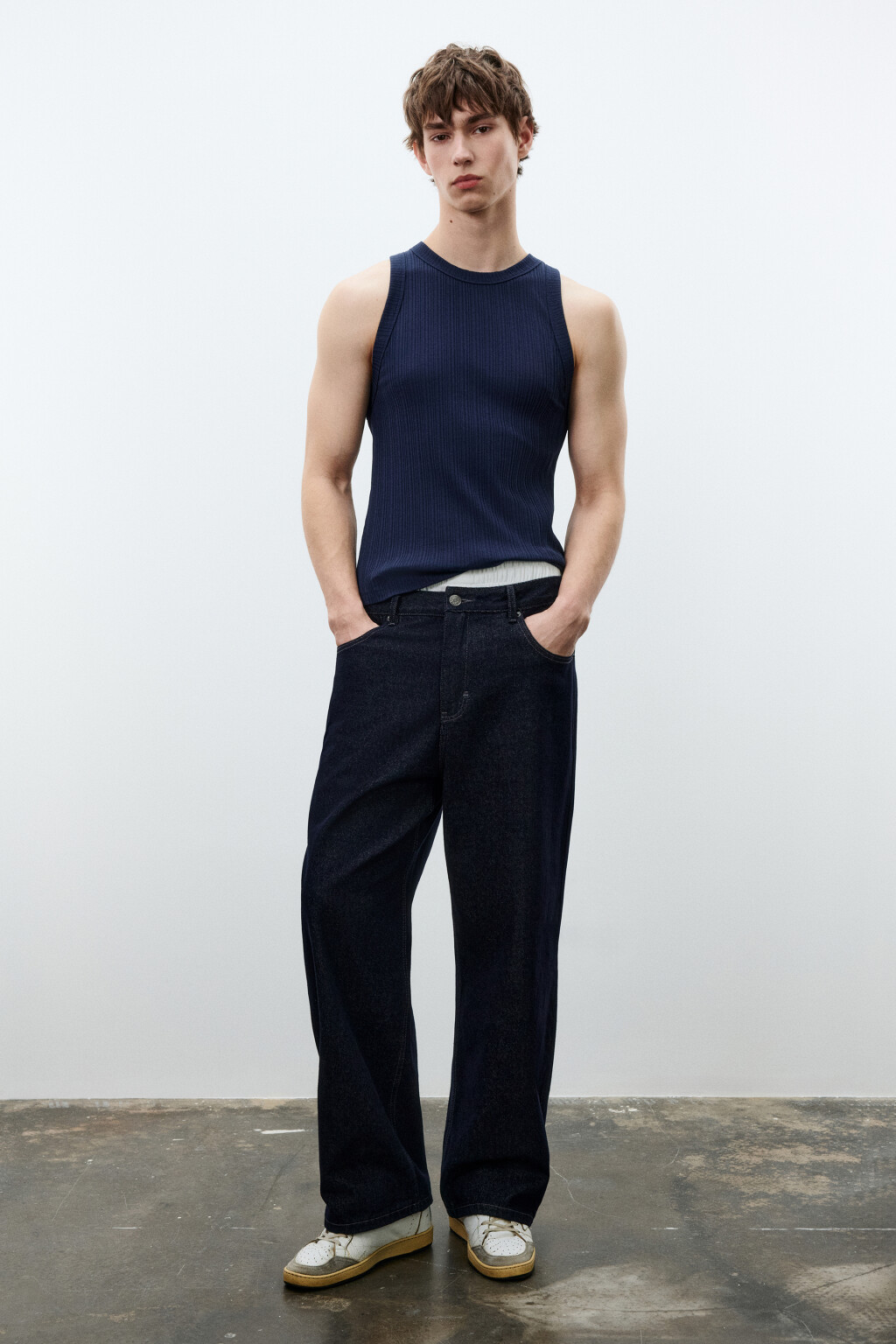 Майка-топ хлопковая приталенная в рубчик - цвет синий - 4