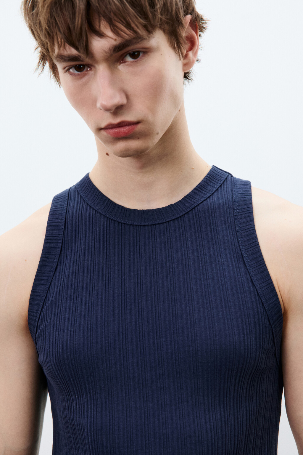 Майка-топ хлопковая приталенная в рубчик - цвет синий - 5