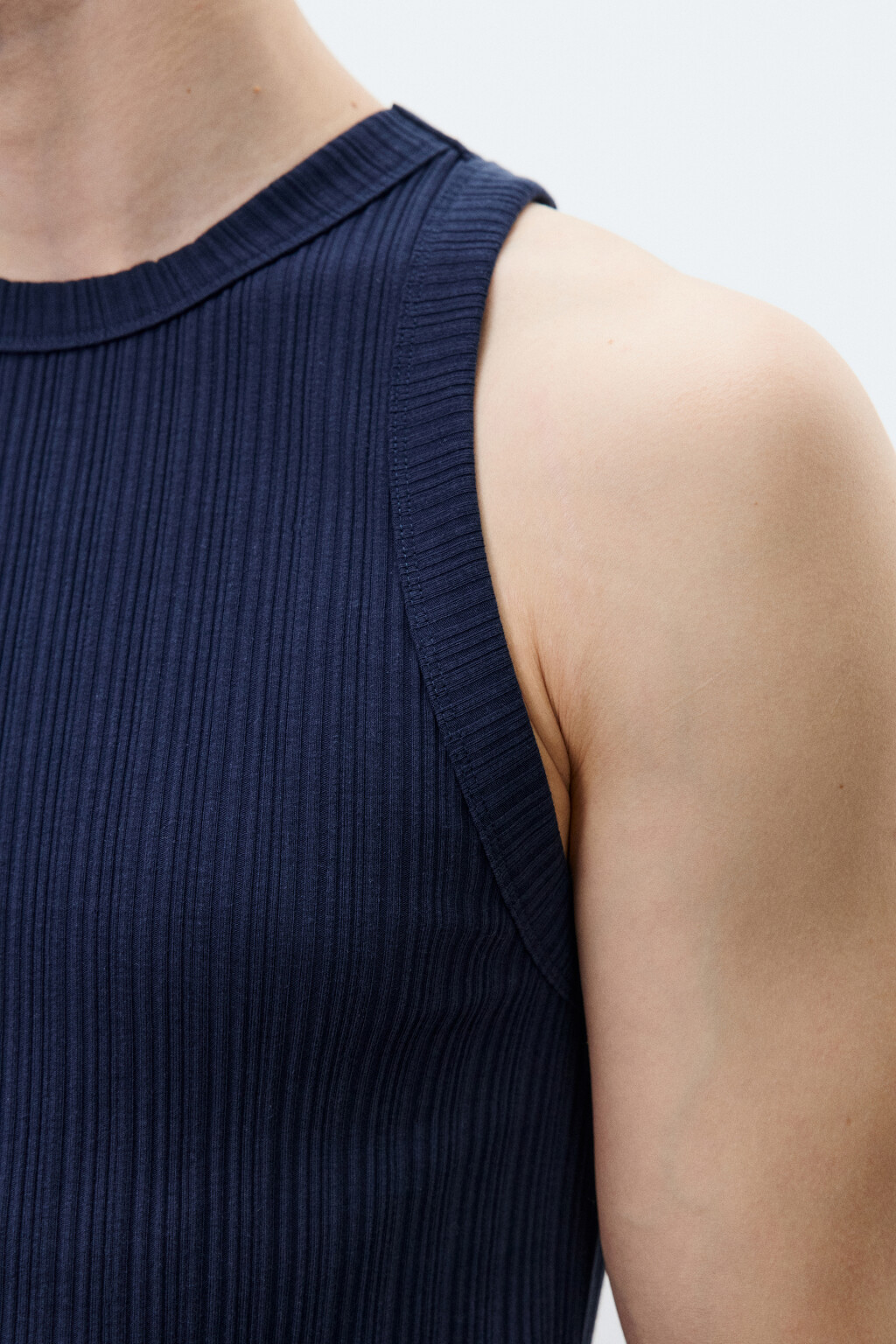 Майка-топ хлопковая приталенная в рубчик - цвет синий - 6