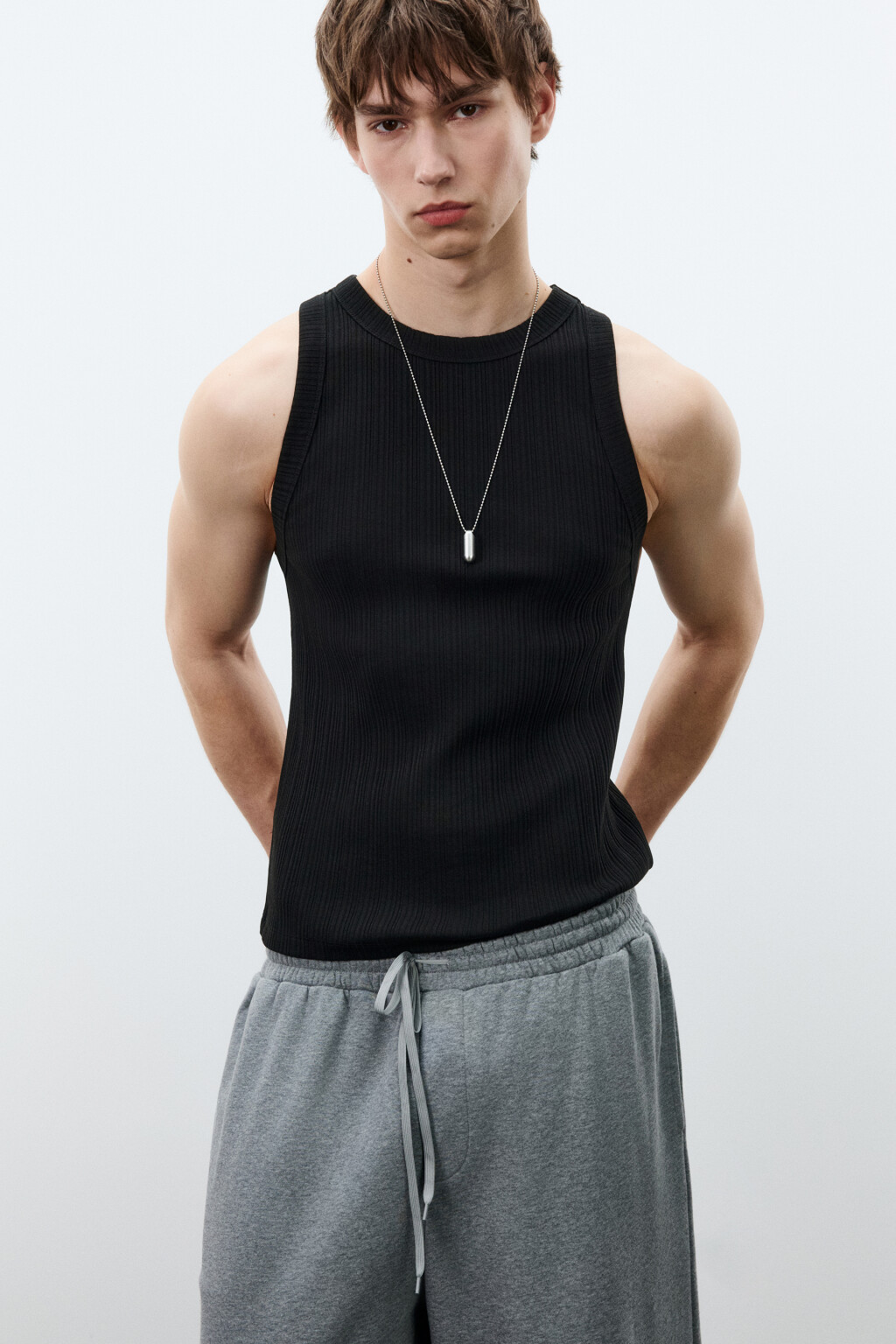 Майка-топ хлопковая приталенная в рубчик - цвет черный - 1