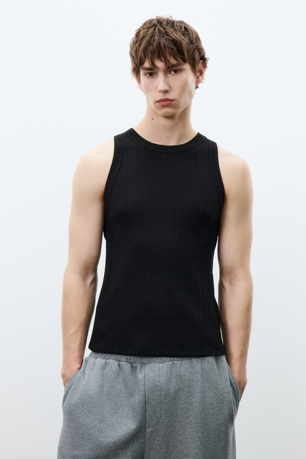 Майка-топ хлопковая приталенная в рубчик - цвет черный - 2