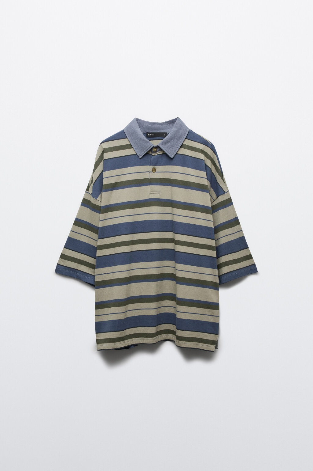 Футболка-поло оверсайз в полоску - цвет зеленый - 1