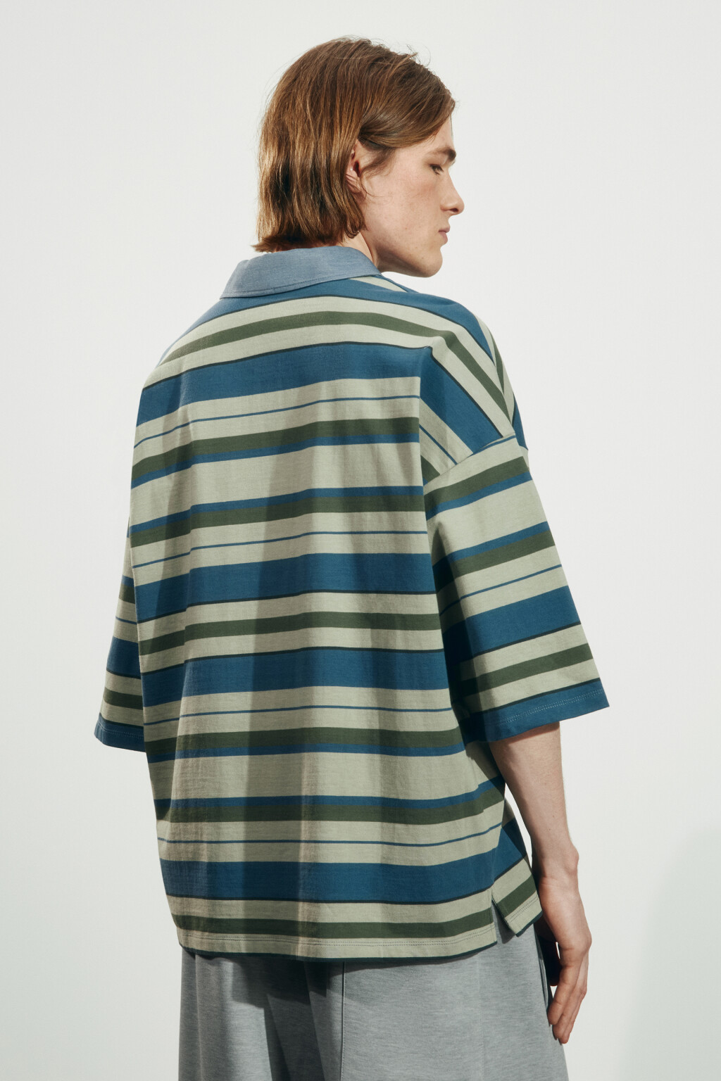 Футболка-поло оверсайз в полоску - цвет зеленый - 4