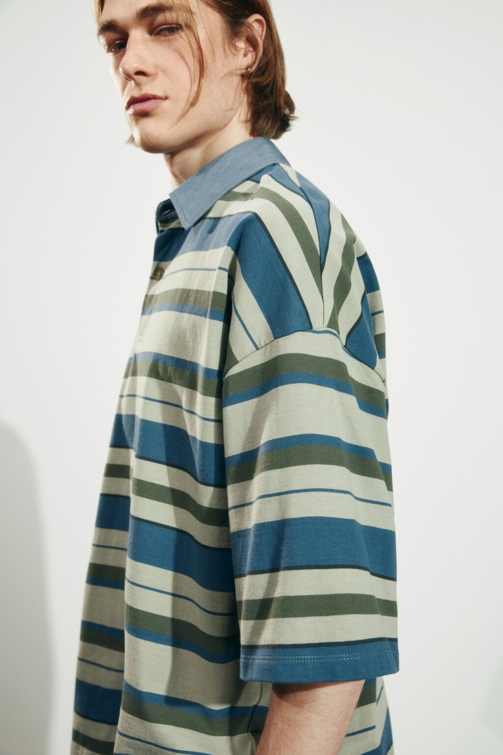 Футболка-поло оверсайз в полоску - цвет зеленый - 7