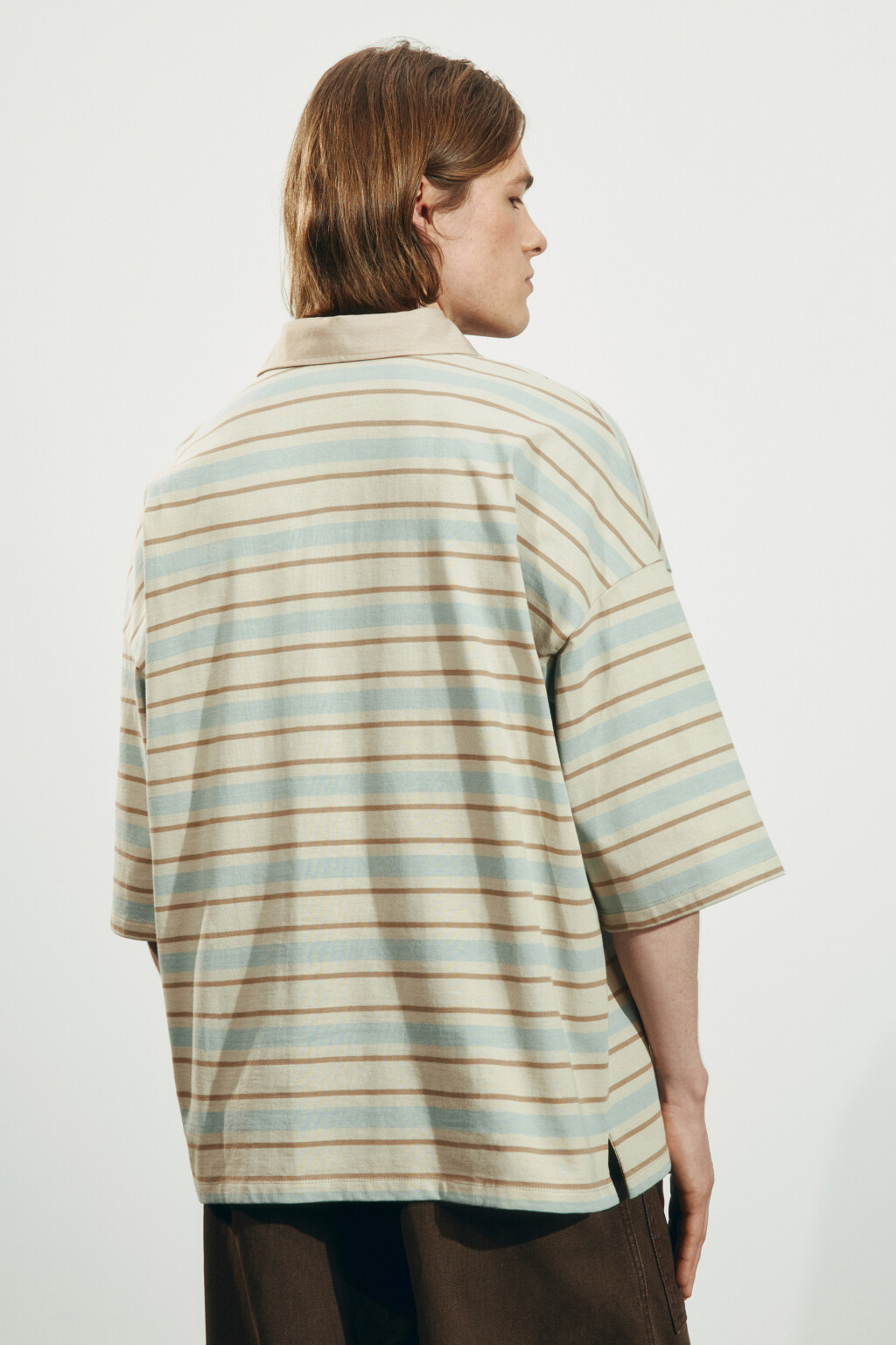 Футболка-поло оверсайз в полоску - цвет бежевый - 4